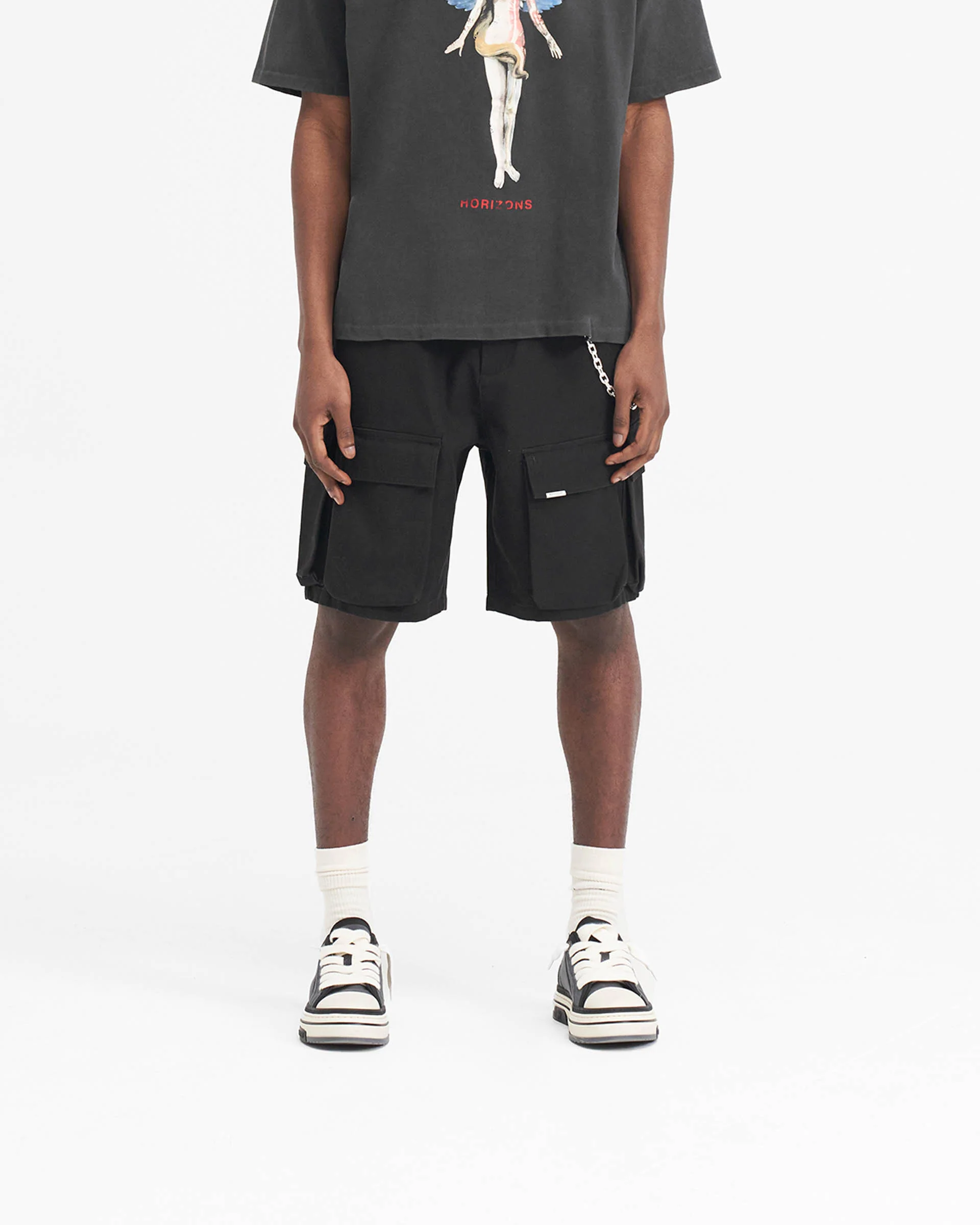 Baggy Cotton Cargo Short - Black - Image 3
