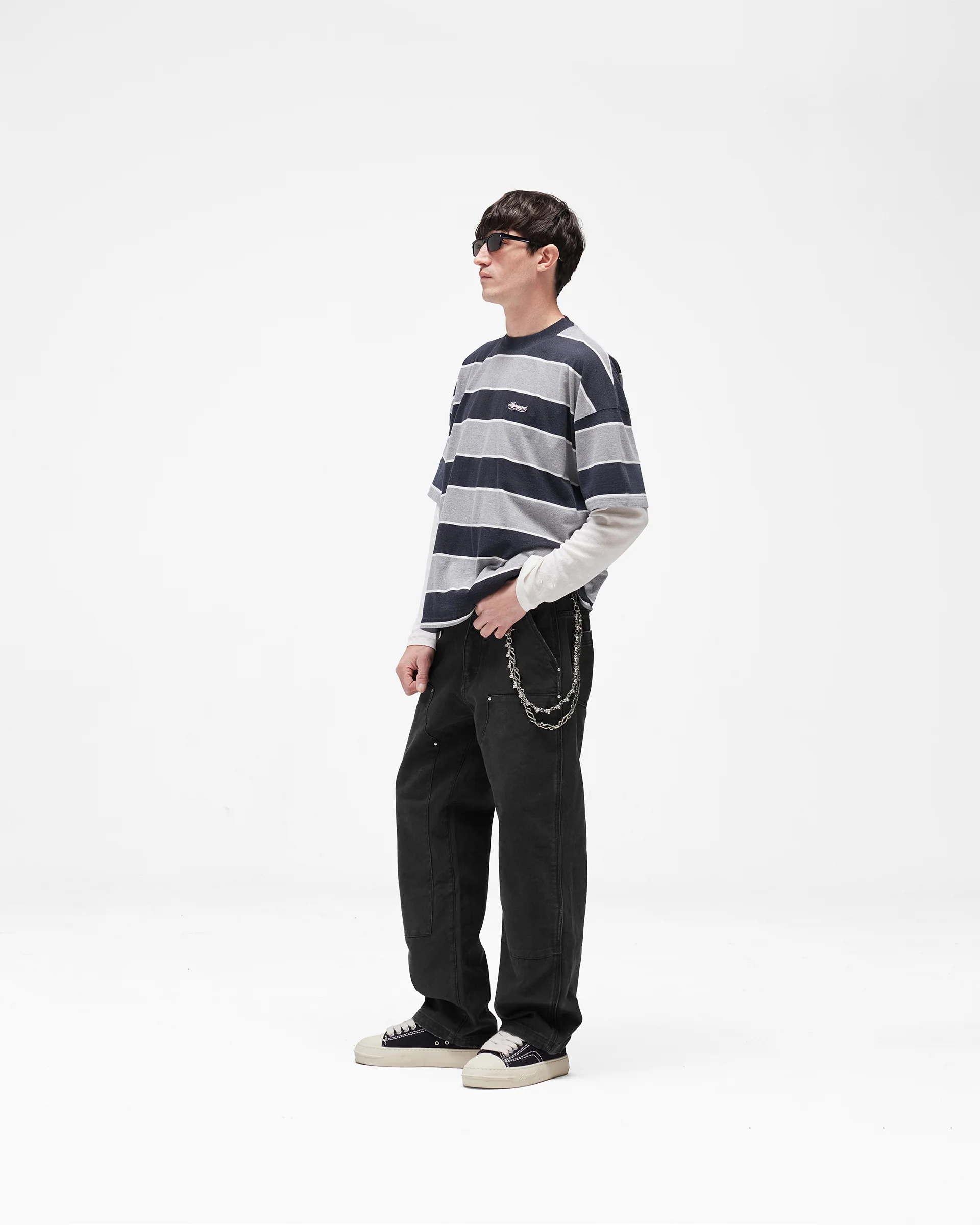 Calfornia Striped T-Shirt - Jet Black Grey Marl - Image 10
