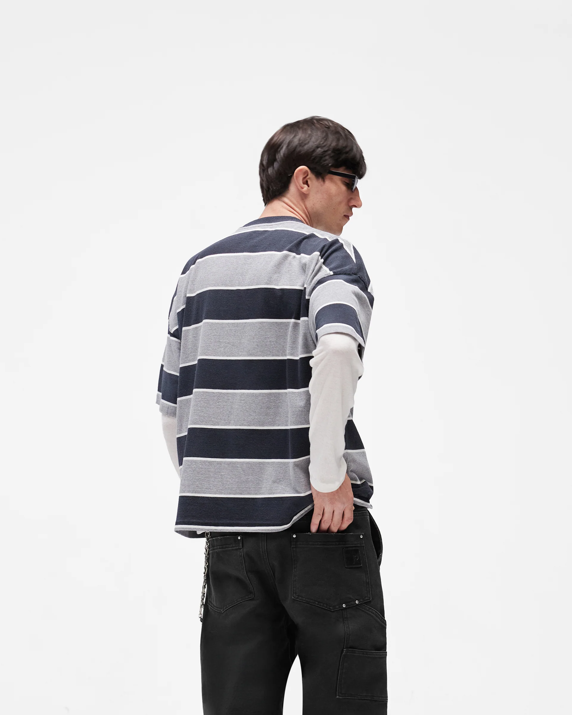 Calfornia Striped T-Shirt - Jet Black Grey Marl - Image 5
