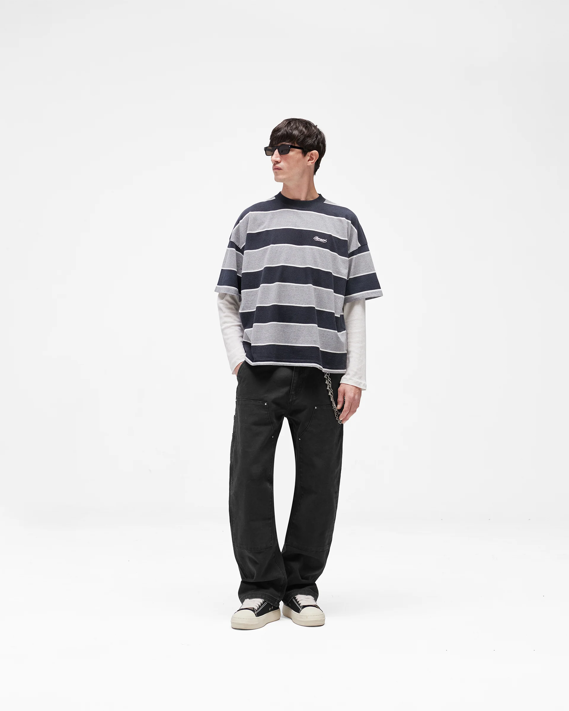 Calfornia Striped T-Shirt - Jet Black Grey Marl - Image 7