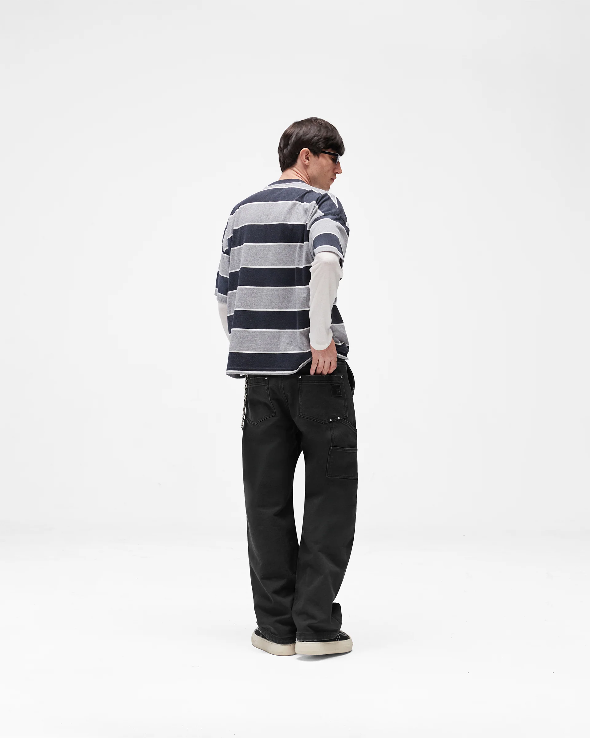 Calfornia Striped T-Shirt - Jet Black Grey Marl - Image 8