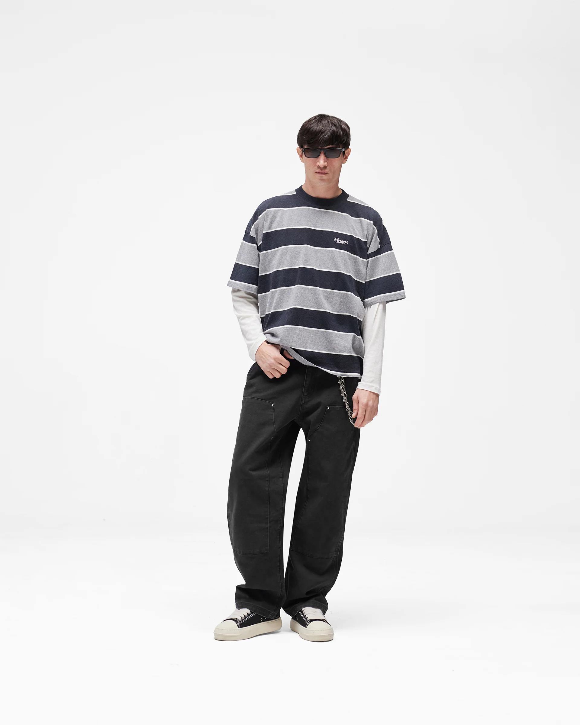 Calfornia Striped T-Shirt - Jet Black Grey Marl - Image 9