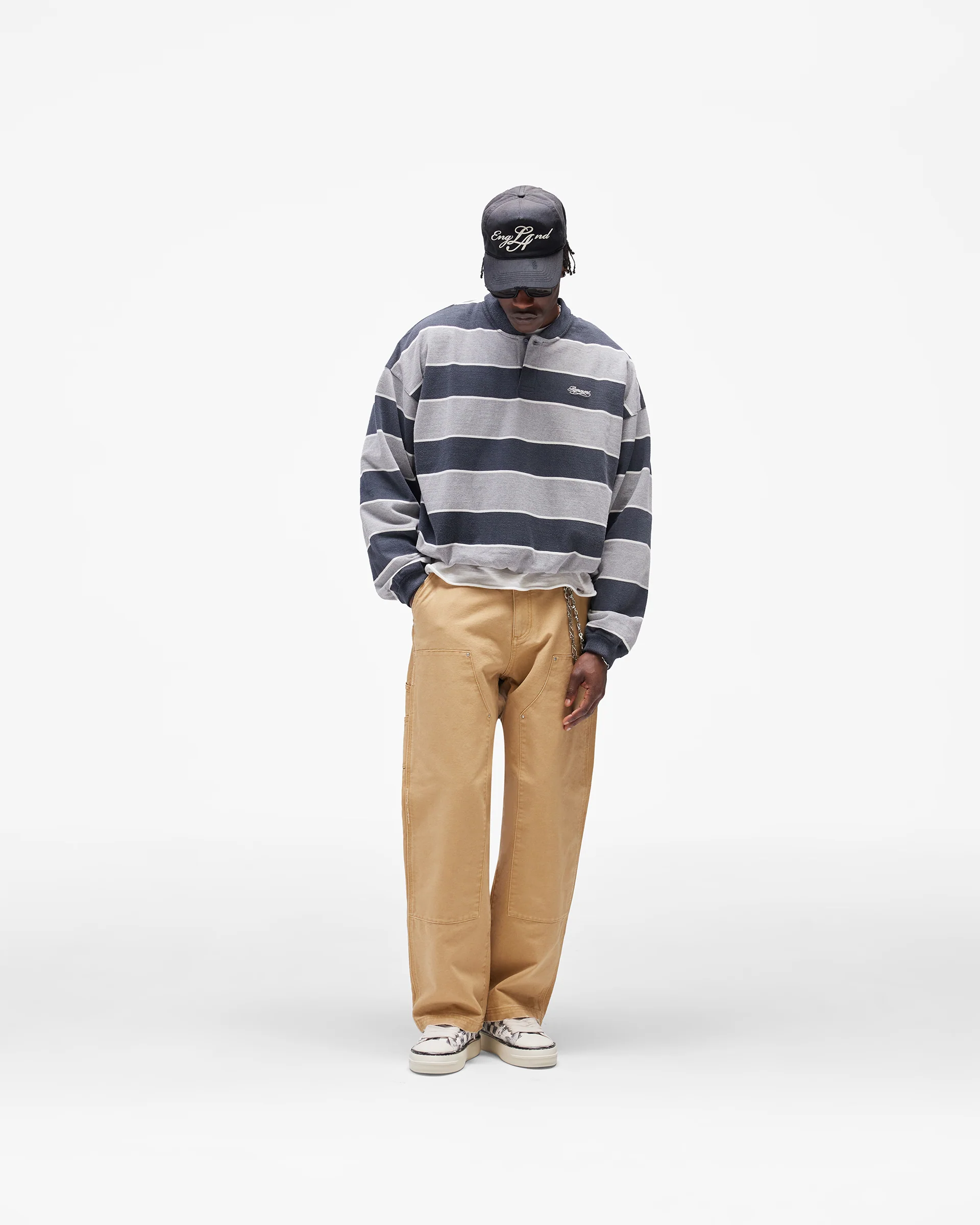 California Striped Henley Sweater - Jet Black Grey Marl - Image 11