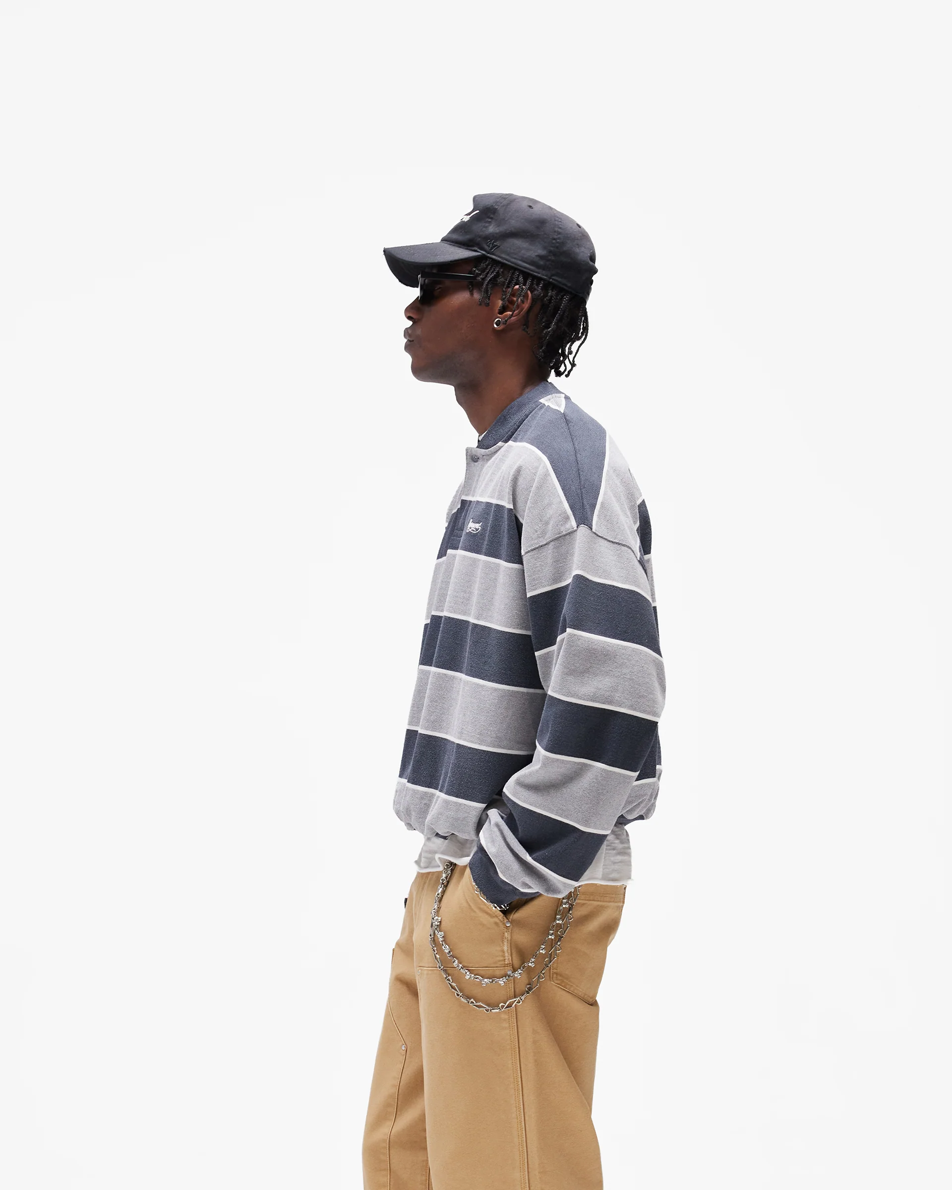 California Striped Henley Sweater - Jet Black Grey Marl - Image 4