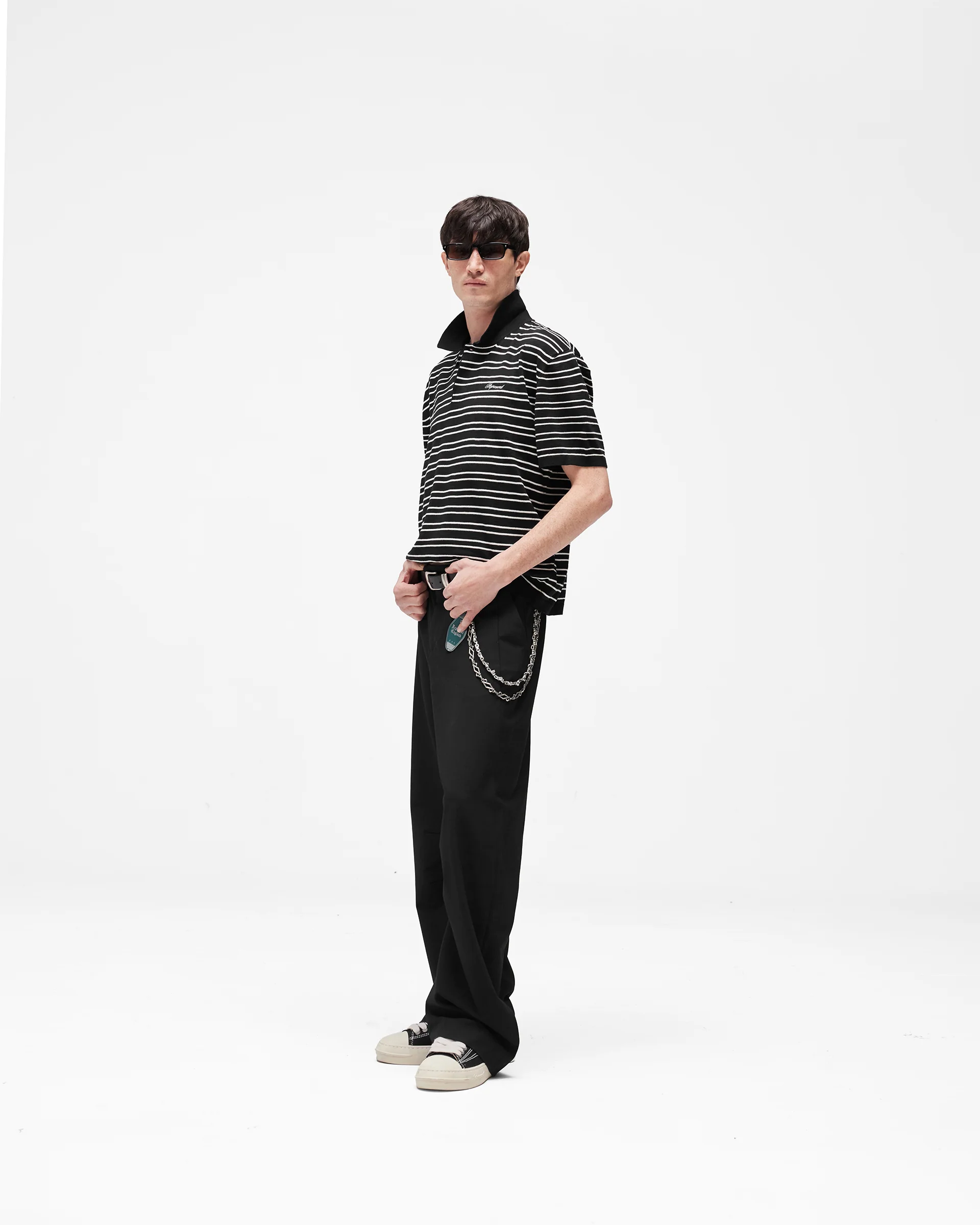 California Striped Knitted Polo - Jet Black - Image 10
