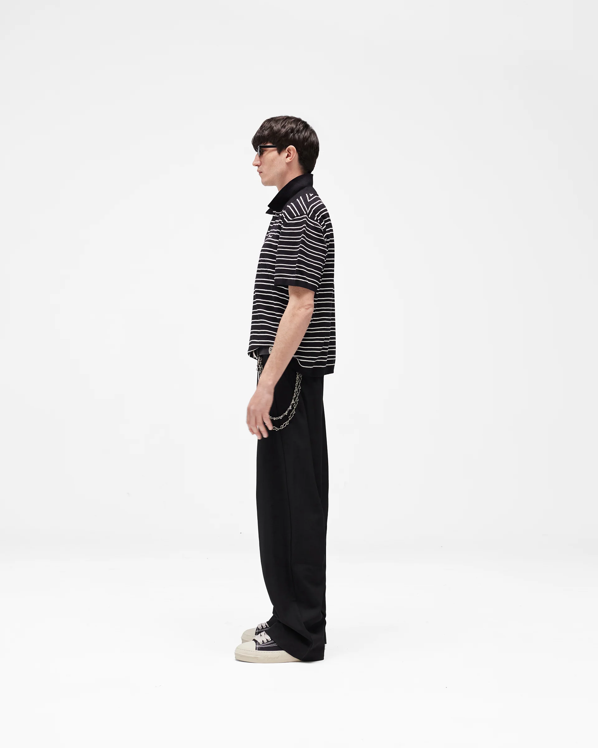 California Striped Knitted Polo - Jet Black - Image 11