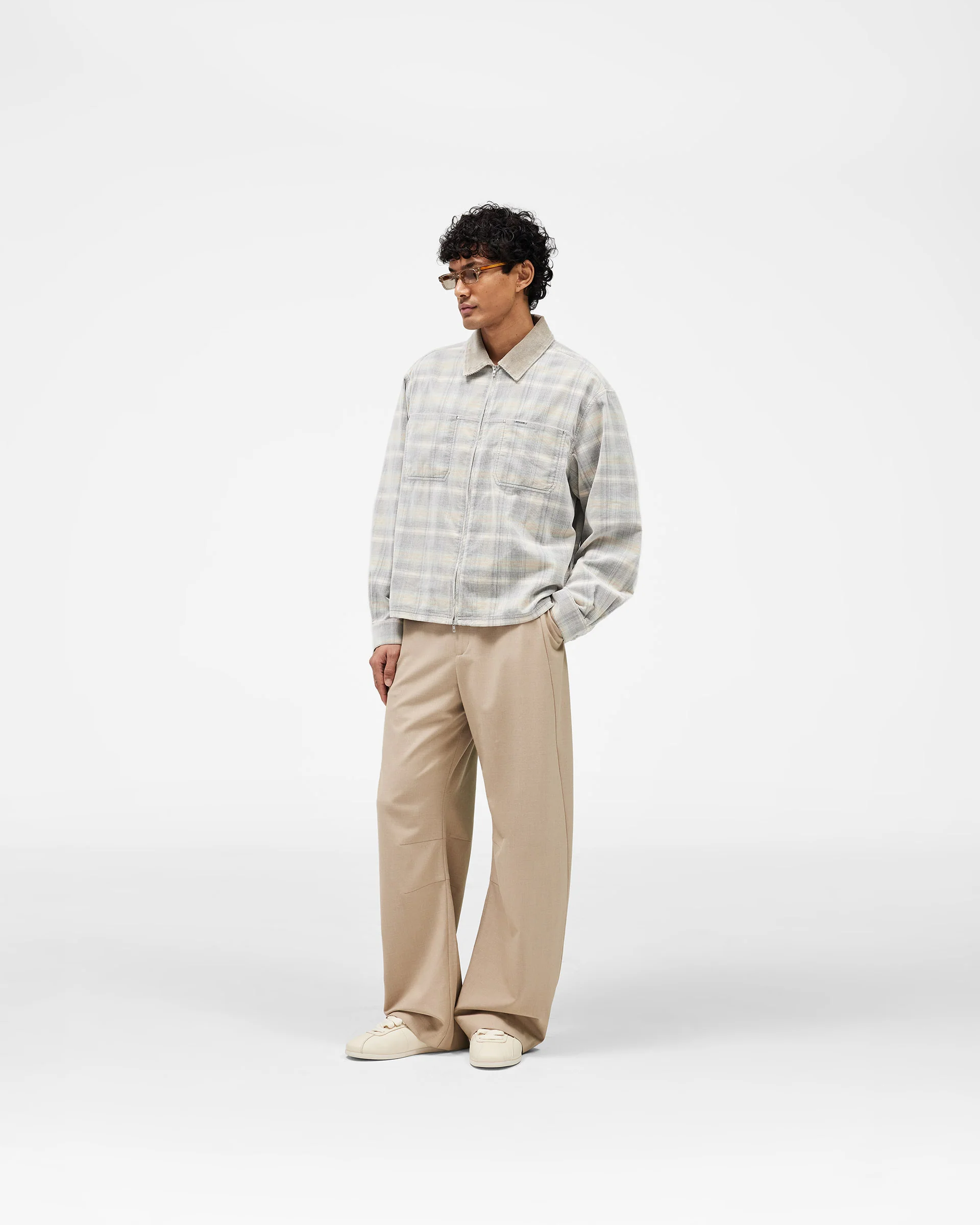 Cord Zip Flannel Shirt - Mineral - Image 7