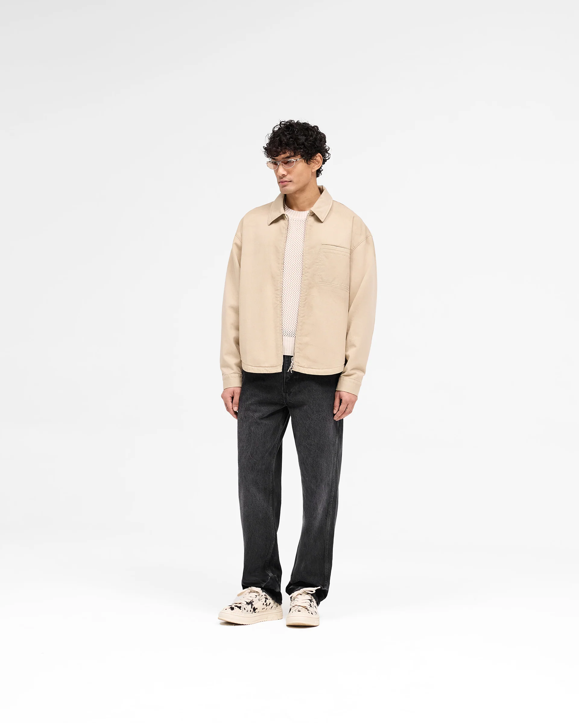 Cotton Zip Through Shirt - Beige - Image 7