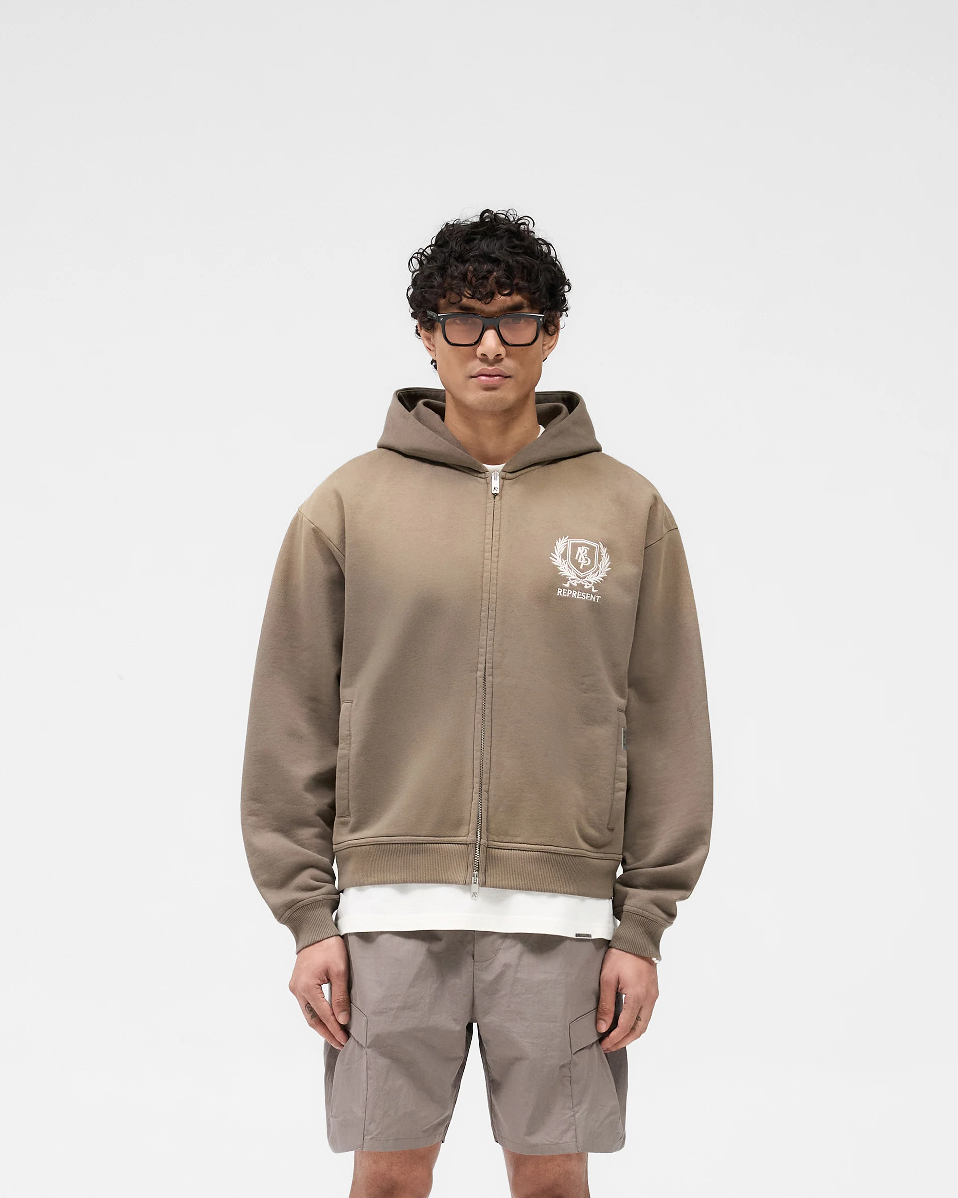 Crest Zip Up Hoodie - Dark Taupe - Image 3
