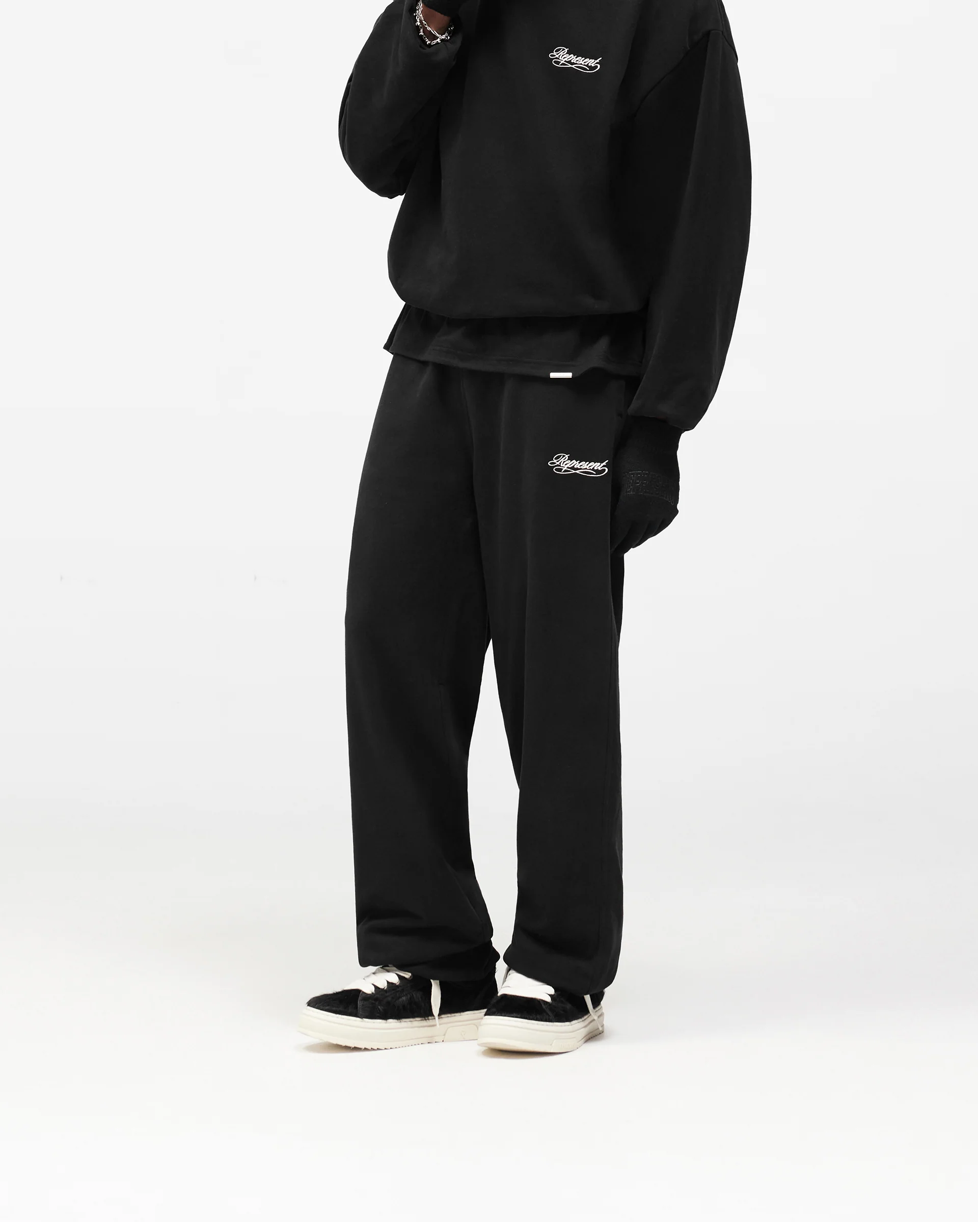 Dual Layer Script Sweatpants - Jet Black - Image 4