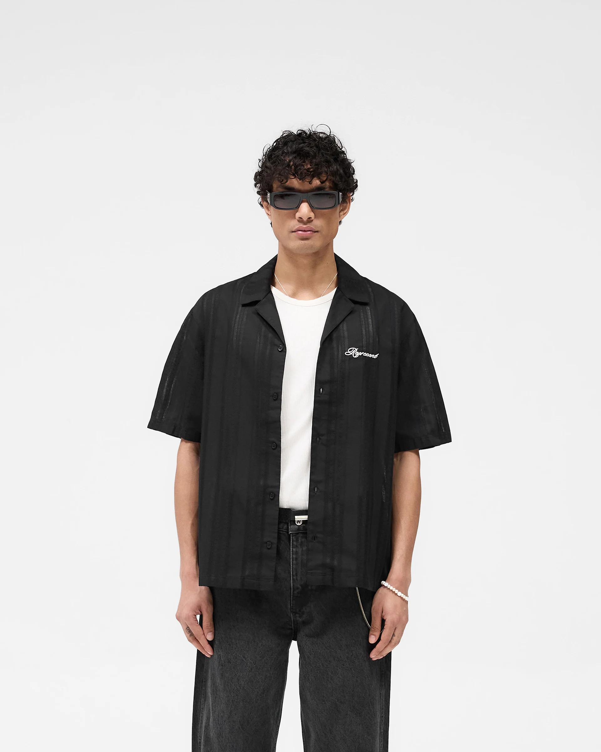 Embroidered Bowling Shirt - Jet Black - Image 3
