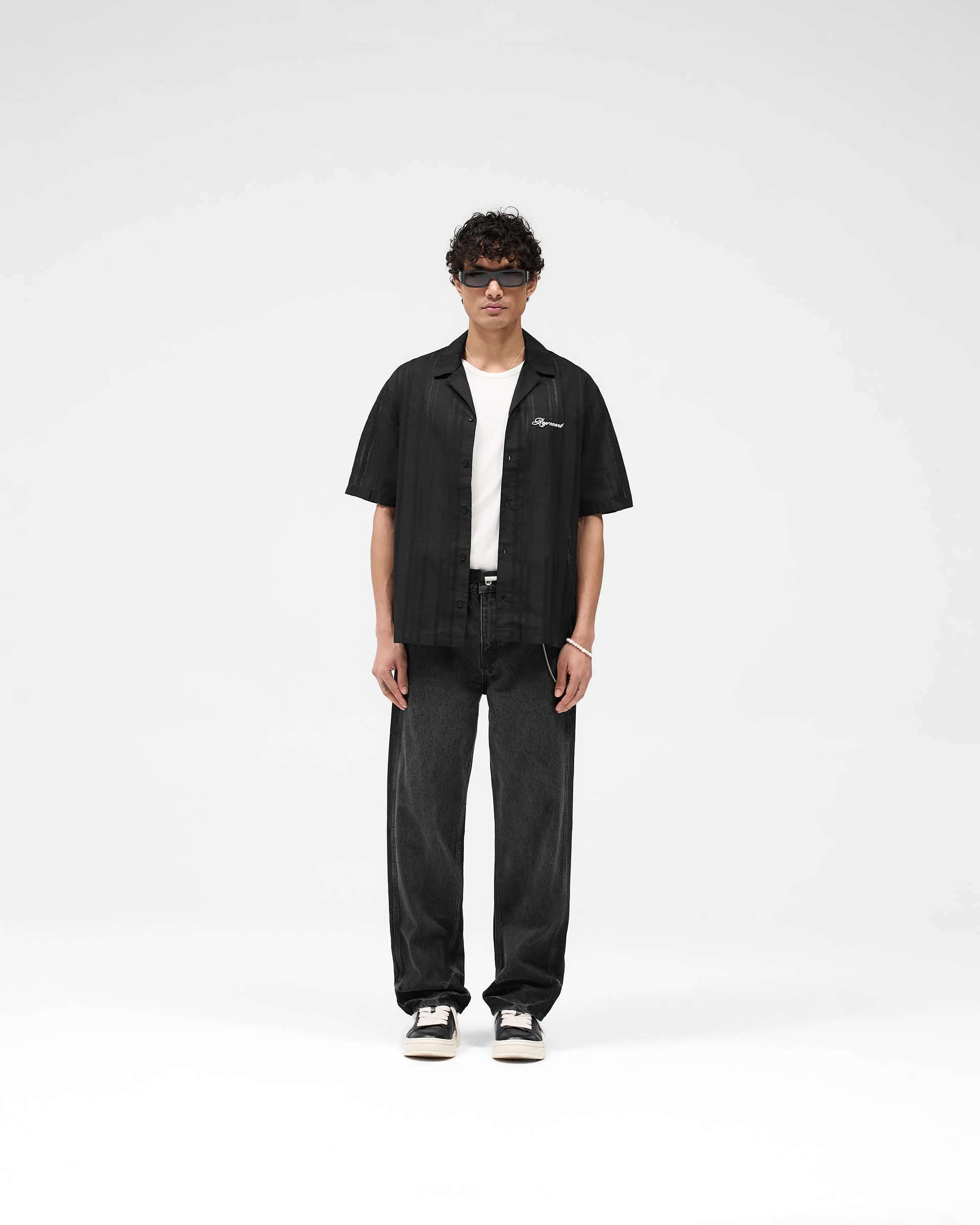 Embroidered Bowling Shirt - Jet Black - Image 5