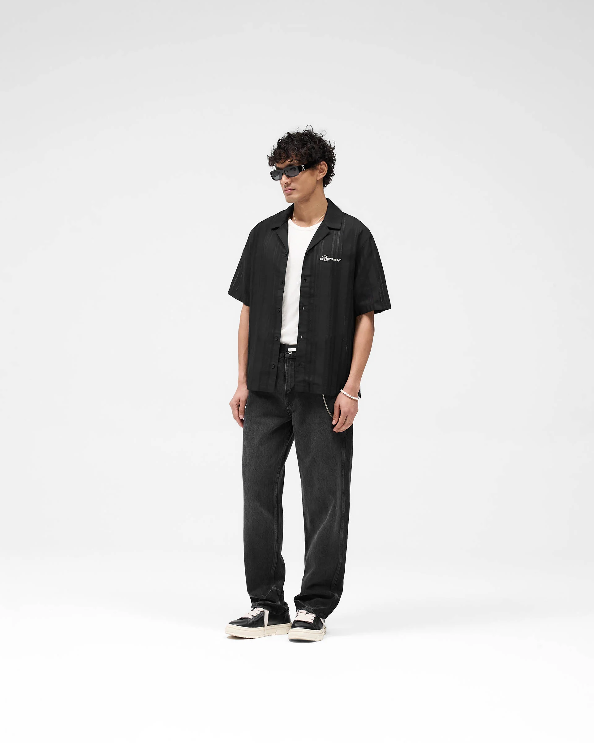 Embroidered Bowling Shirt - Jet Black - Image 6