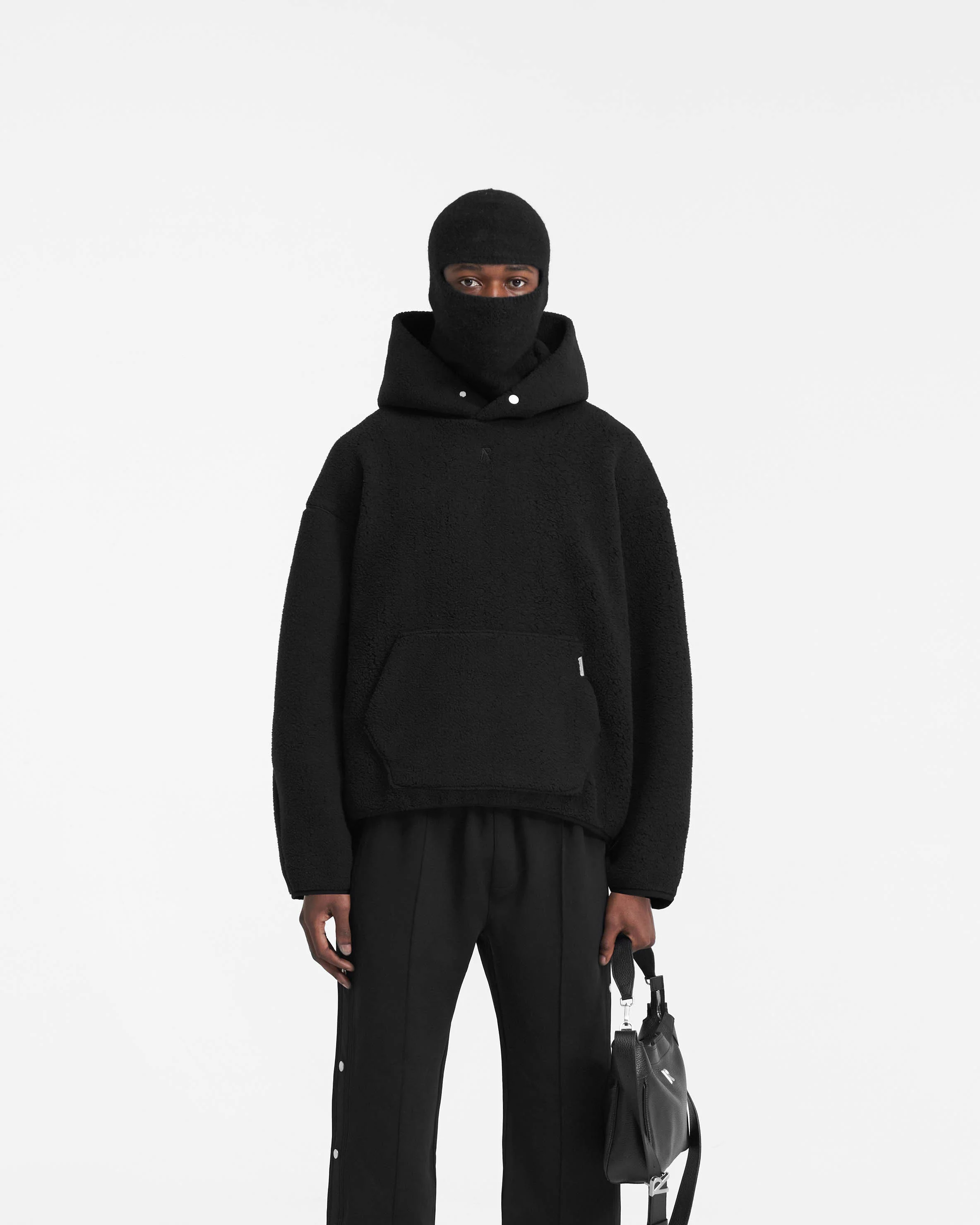 Fleece Oversized Hoodie - Black - Image 3
