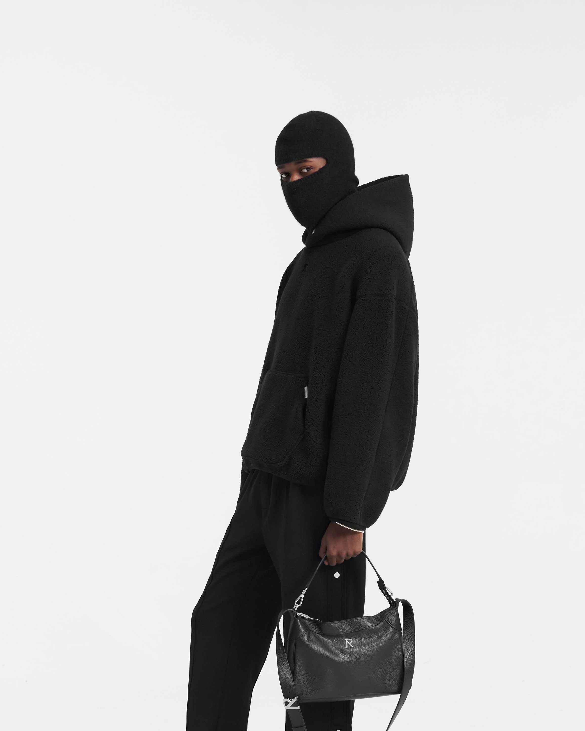 Fleece Oversized Hoodie - Black - Image 4