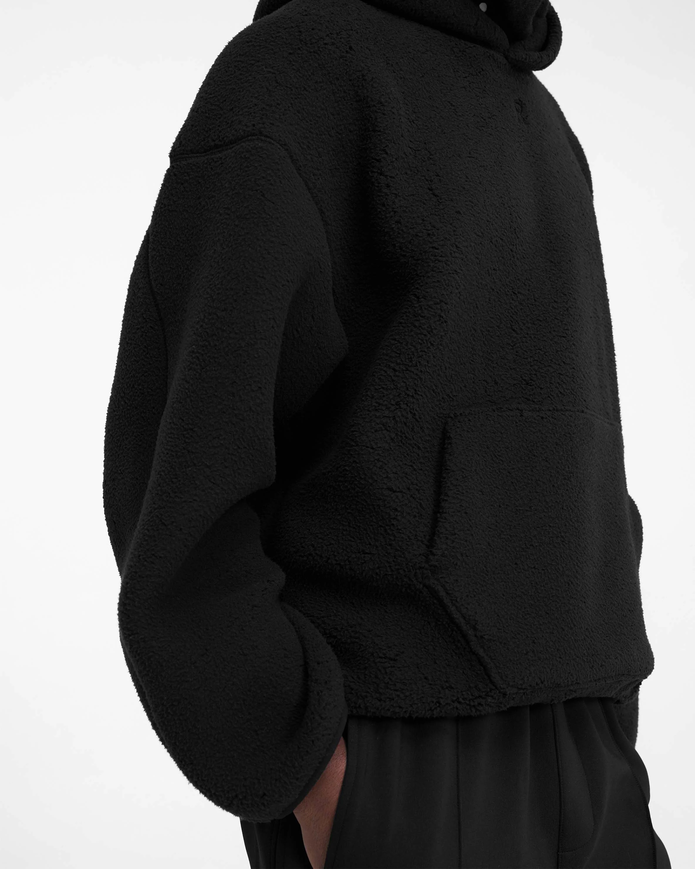 Fleece Oversized Hoodie - Black - Image 7