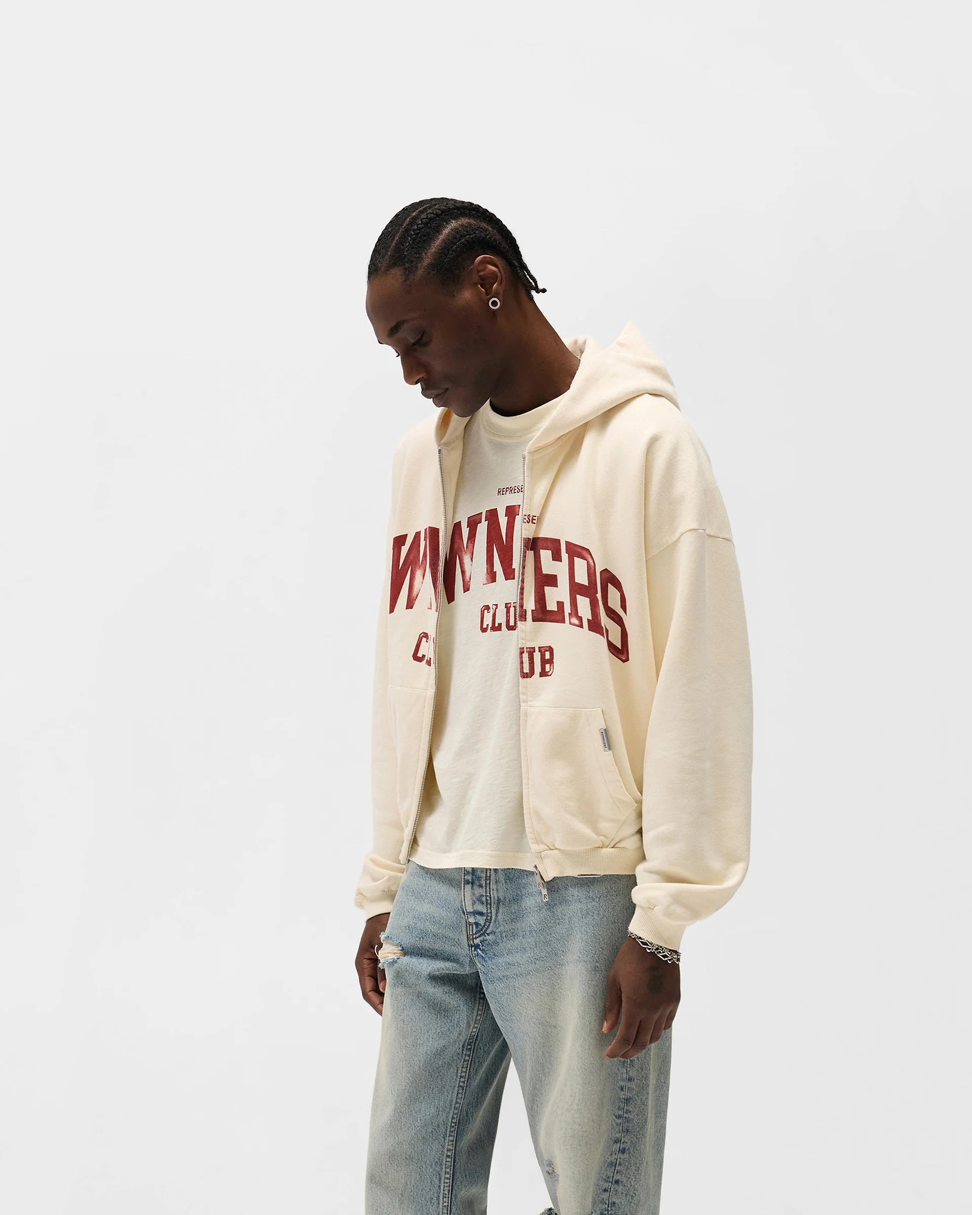 Represent Owners Club Zip Through Hoodie - Buttercream - Image 2