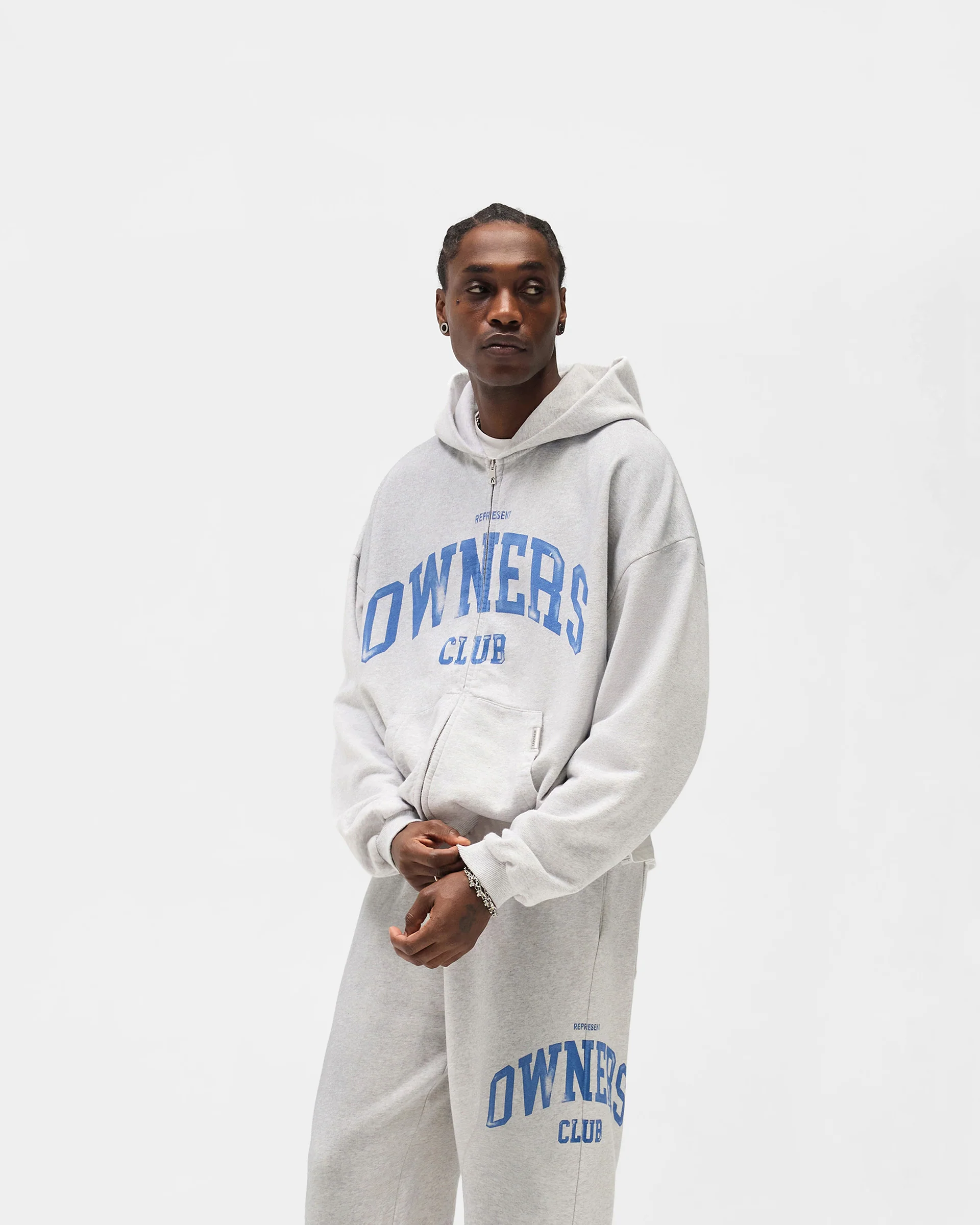Represent Owners Club Zip Through Hoodie - Sprayed Ice Grey Marl - Image 5