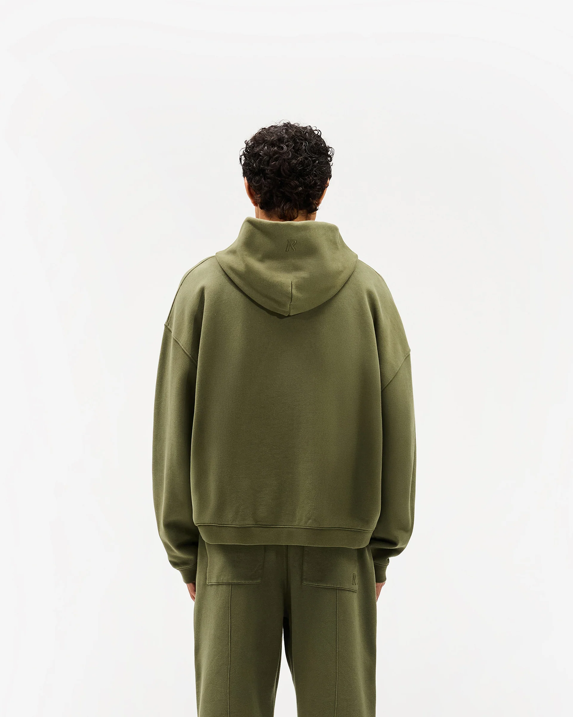 Initial Boxy Zip Through Hoodie - Army Green - Image 10