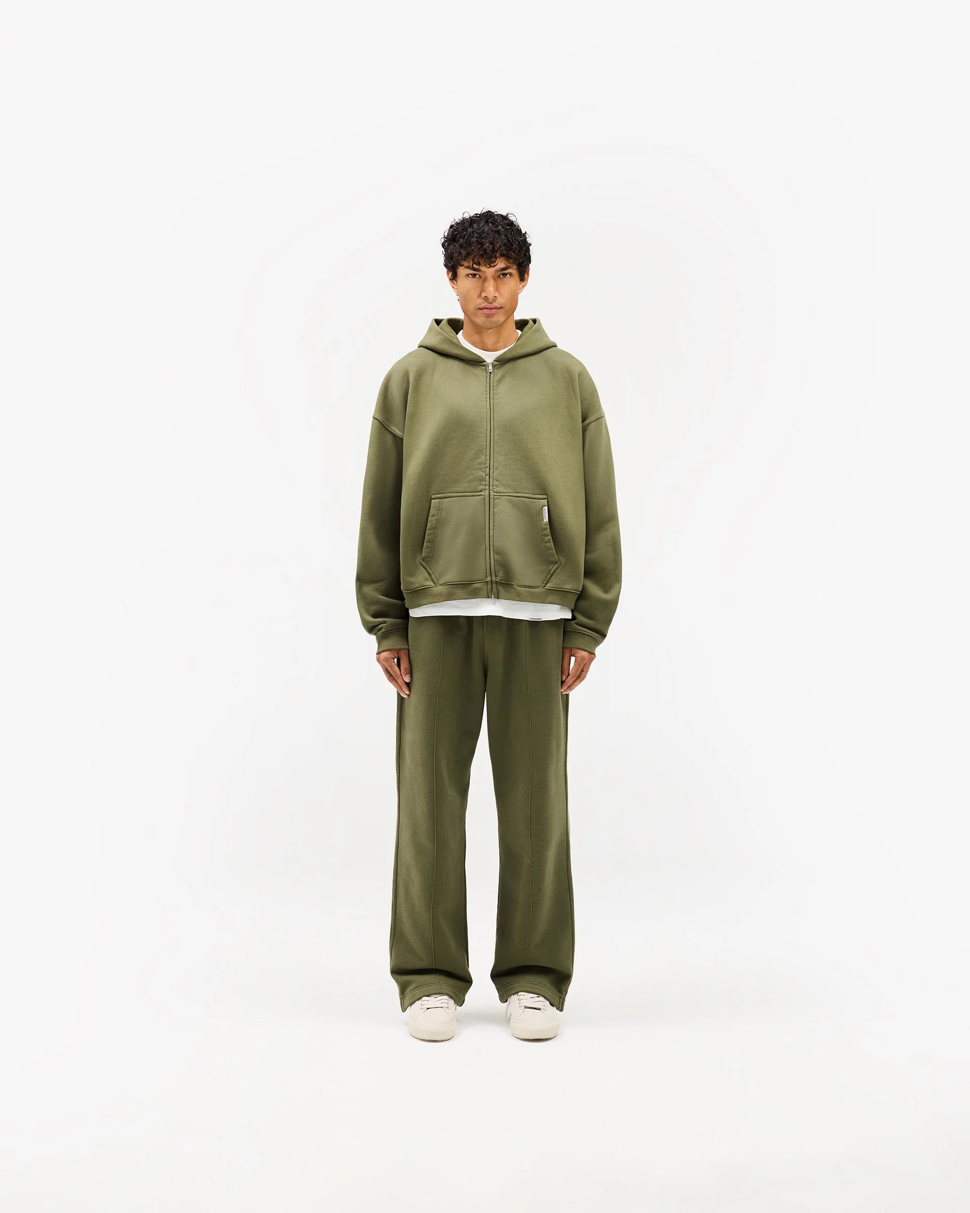 Initial Boxy Zip Through Hoodie - Army Green - Image 11