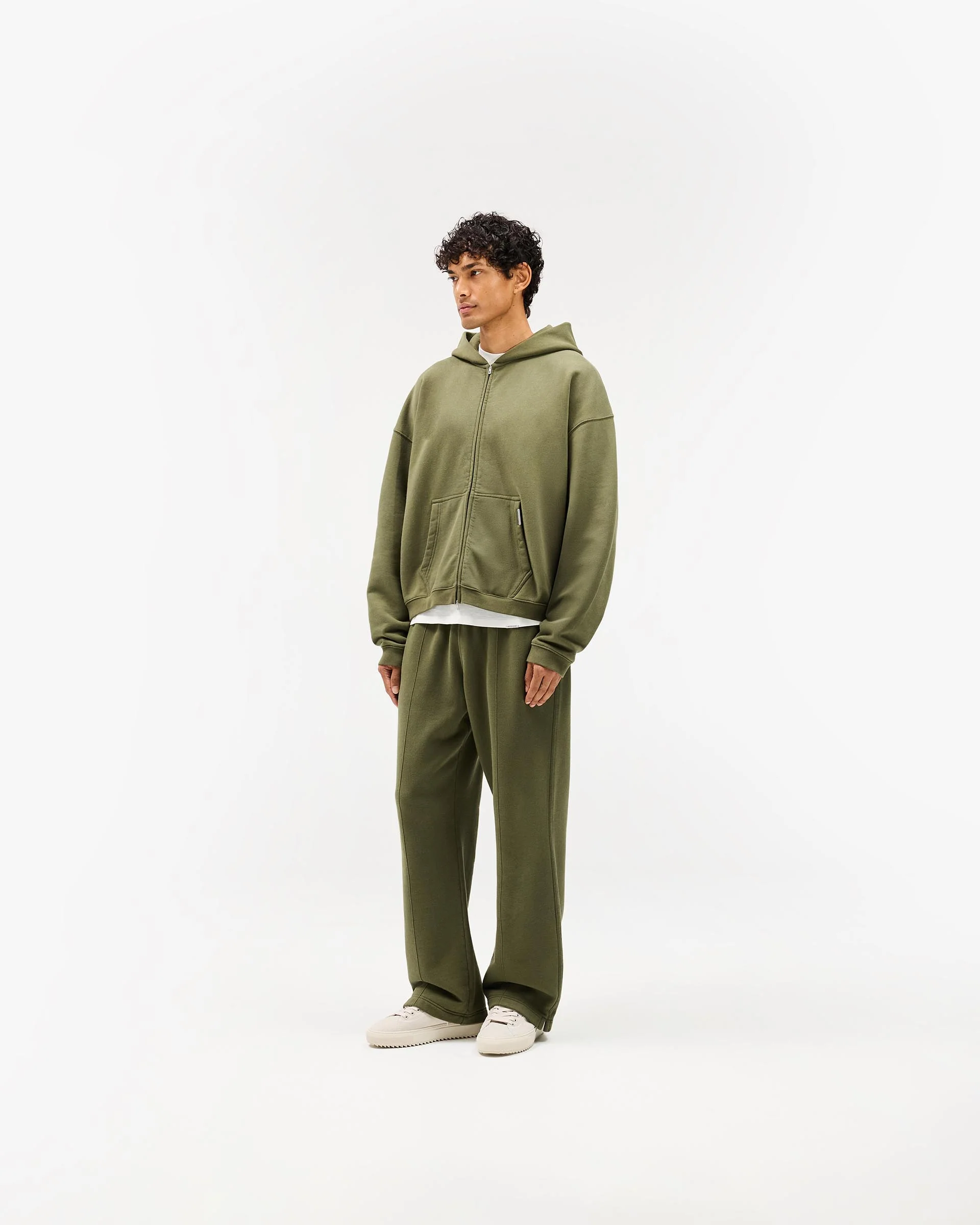 Initial Boxy Zip Through Hoodie - Army Green - Image 12
