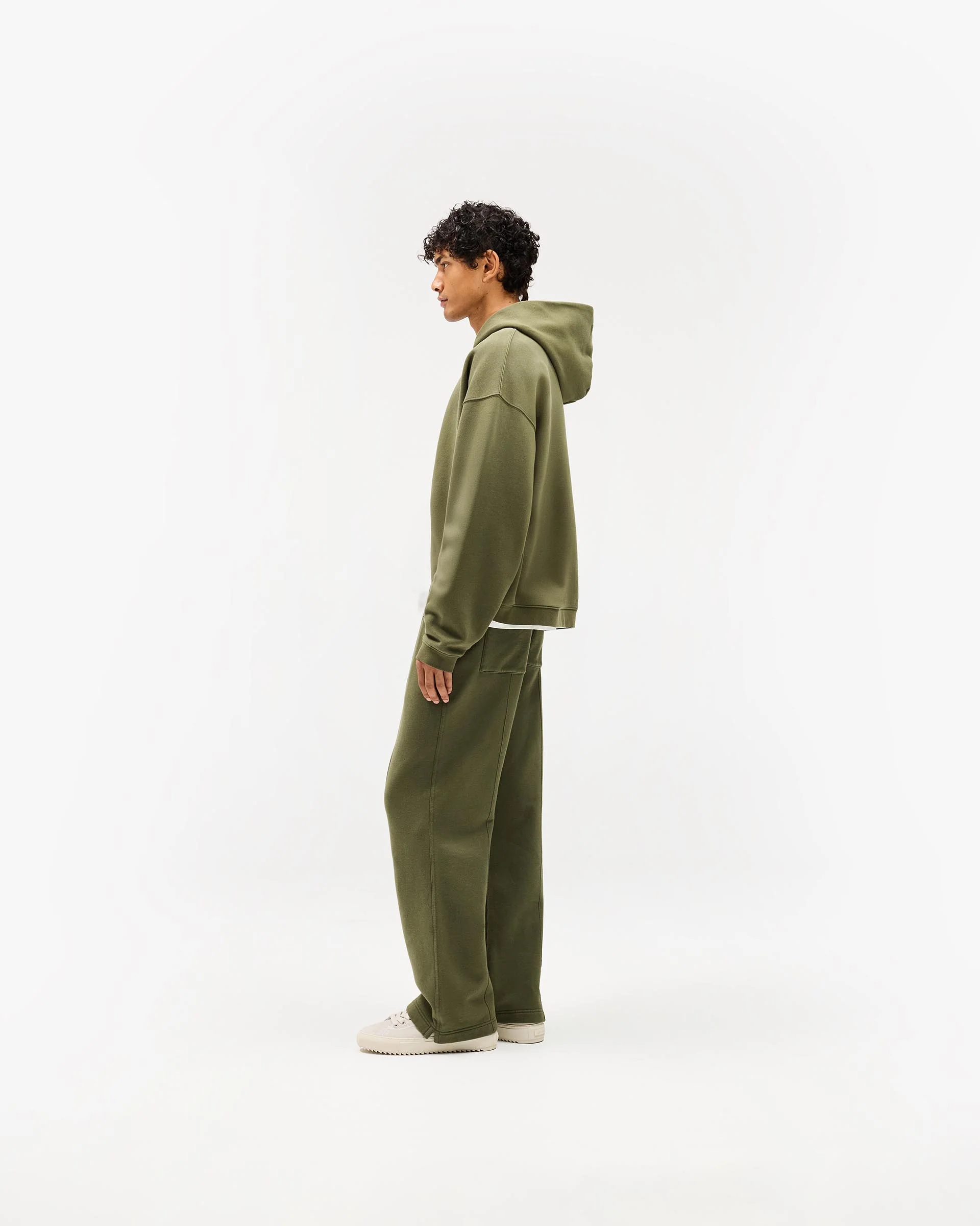 Initial Boxy Zip Through Hoodie - Army Green - Image 13