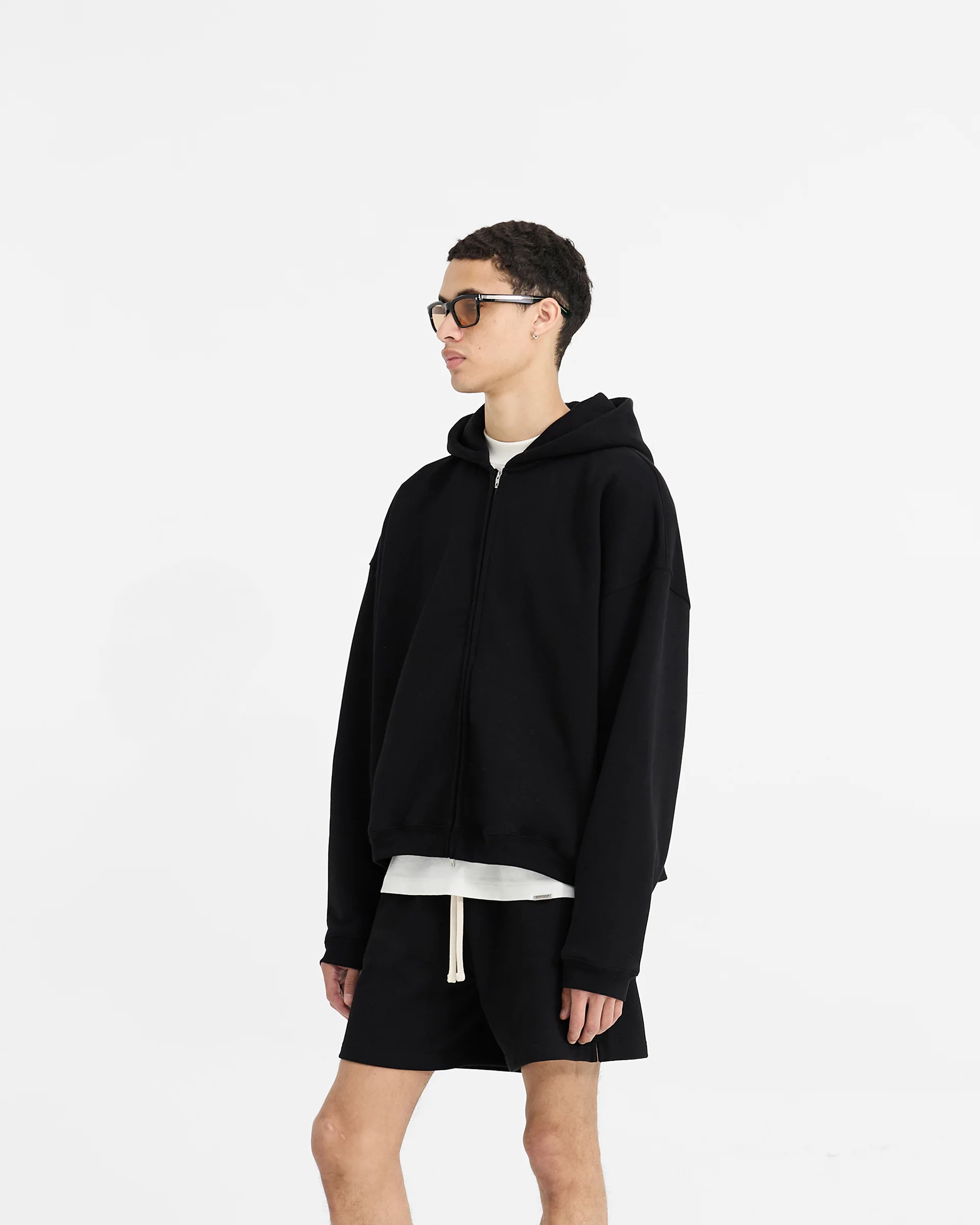 Initial Boxy Zip Through Hoodie - Black - Image 2