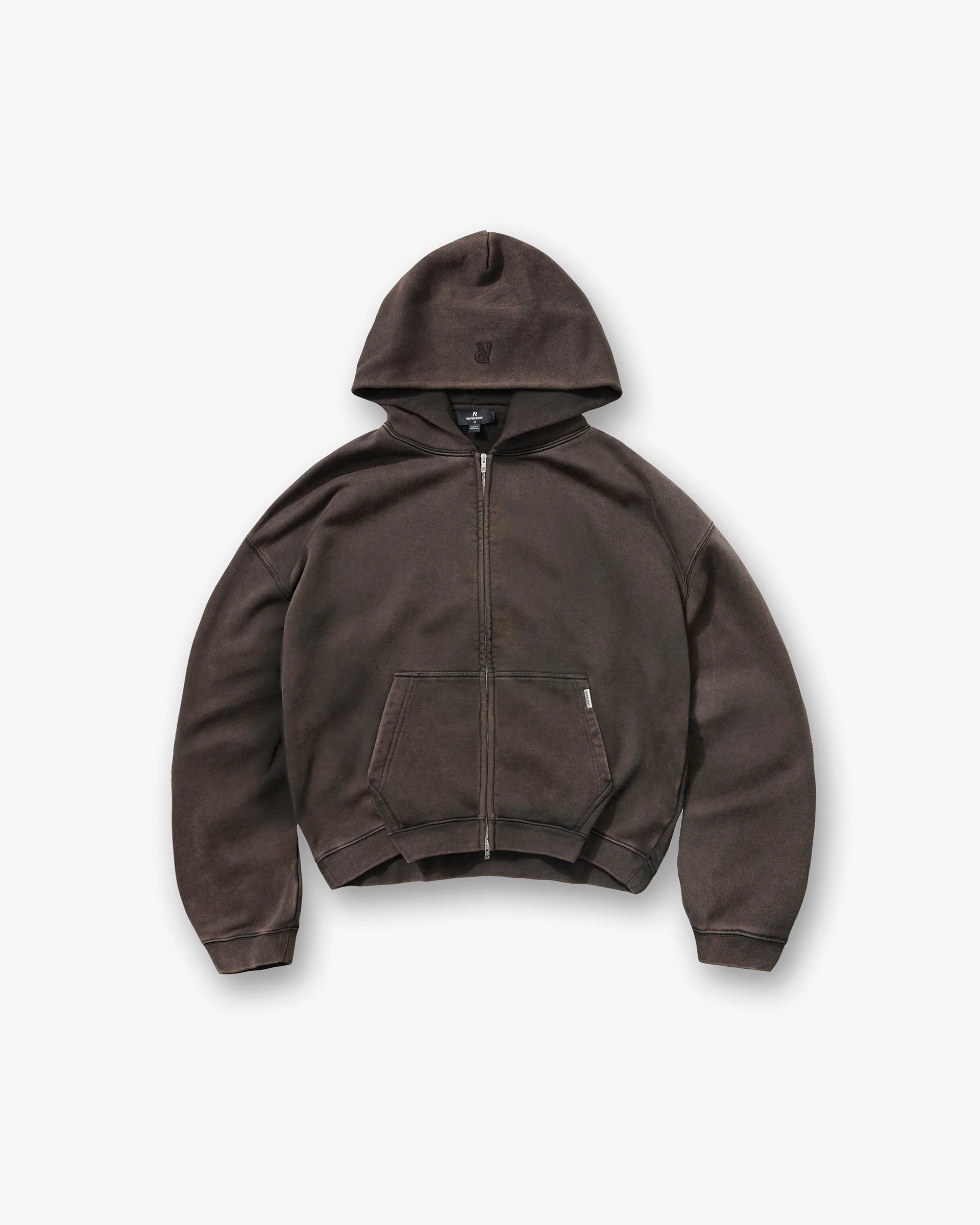 Initial Boxy Zip Through Hoodie - Coffee