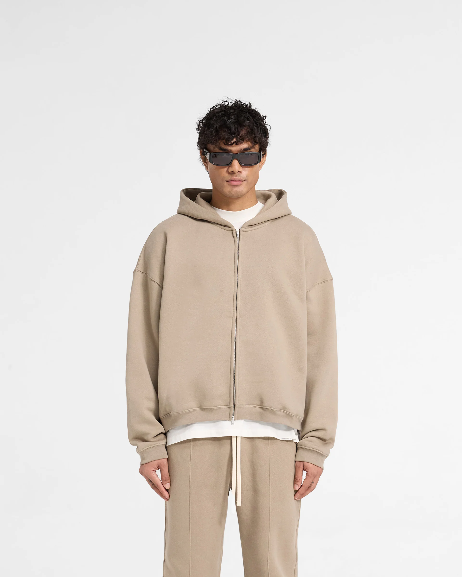 Initial Boxy Zip Through Hoodie - Dune - Image 3