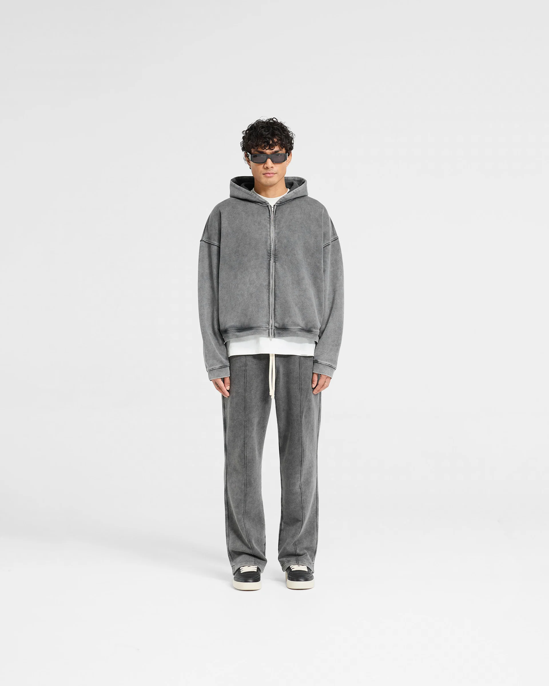 Initial Boxy Zip Through Hoodie - Vintage Grey - Image 5