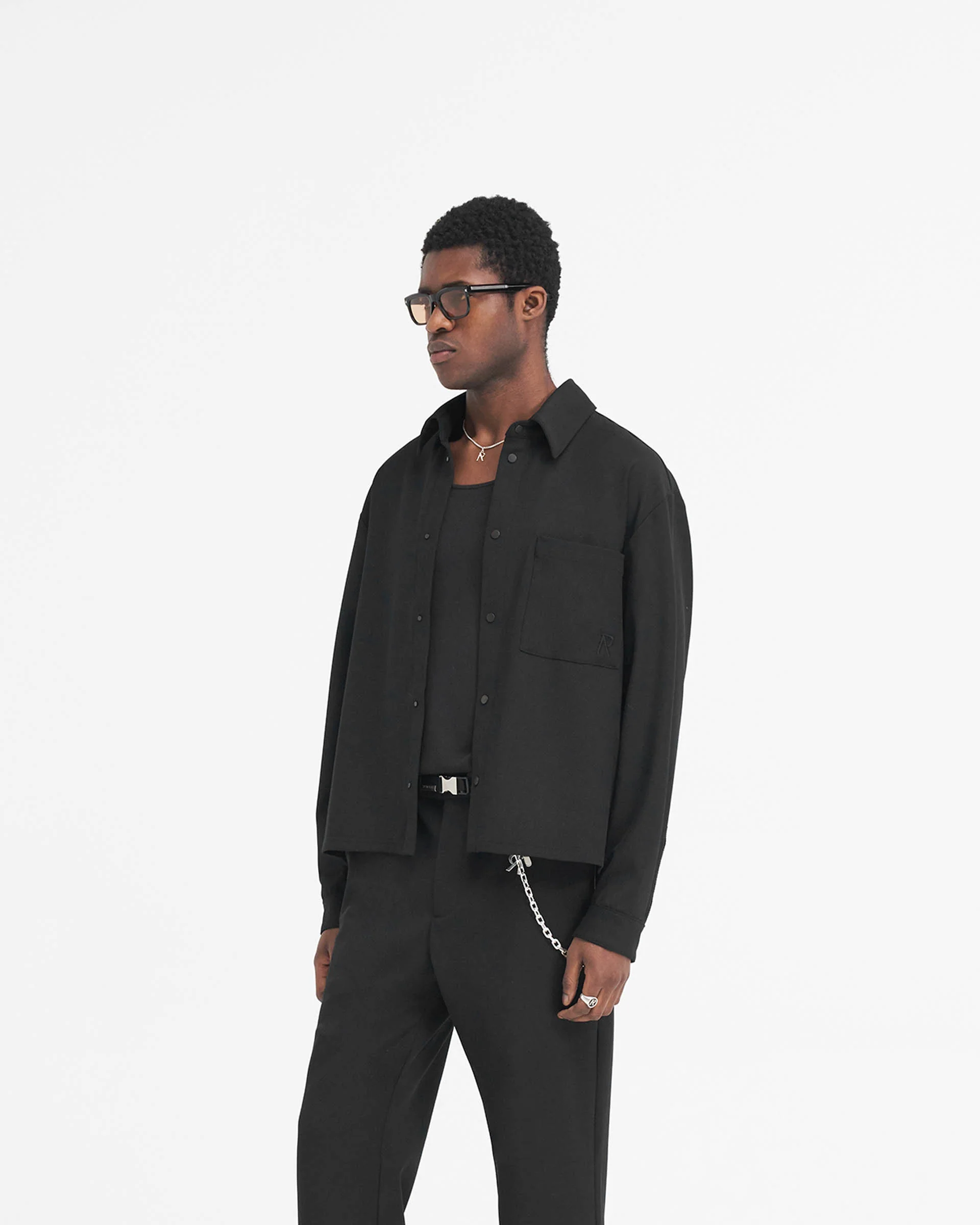 Initial Cropped Dress Shirt - Black - Image 2