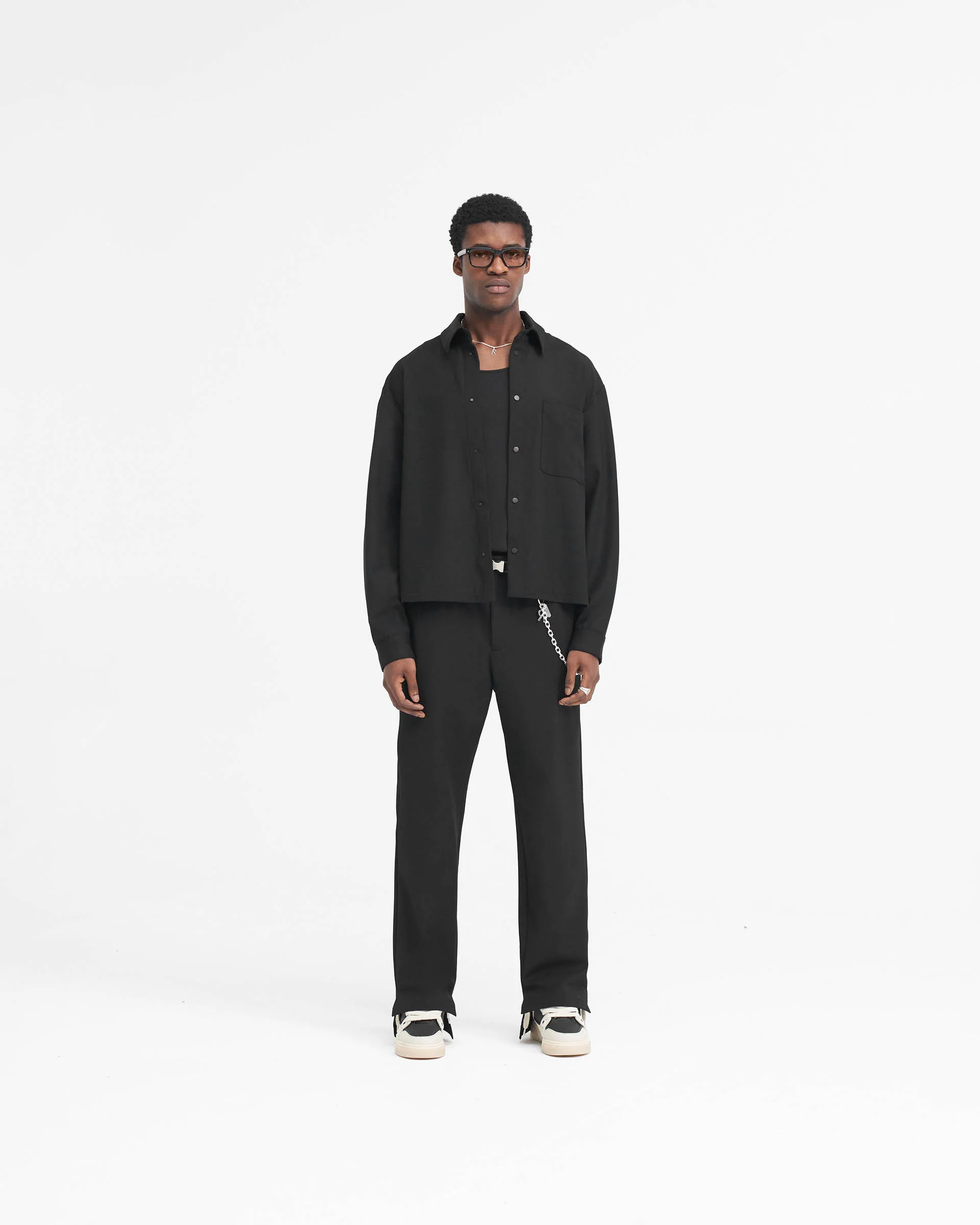 Initial Cropped Dress Shirt - Black - Image 8