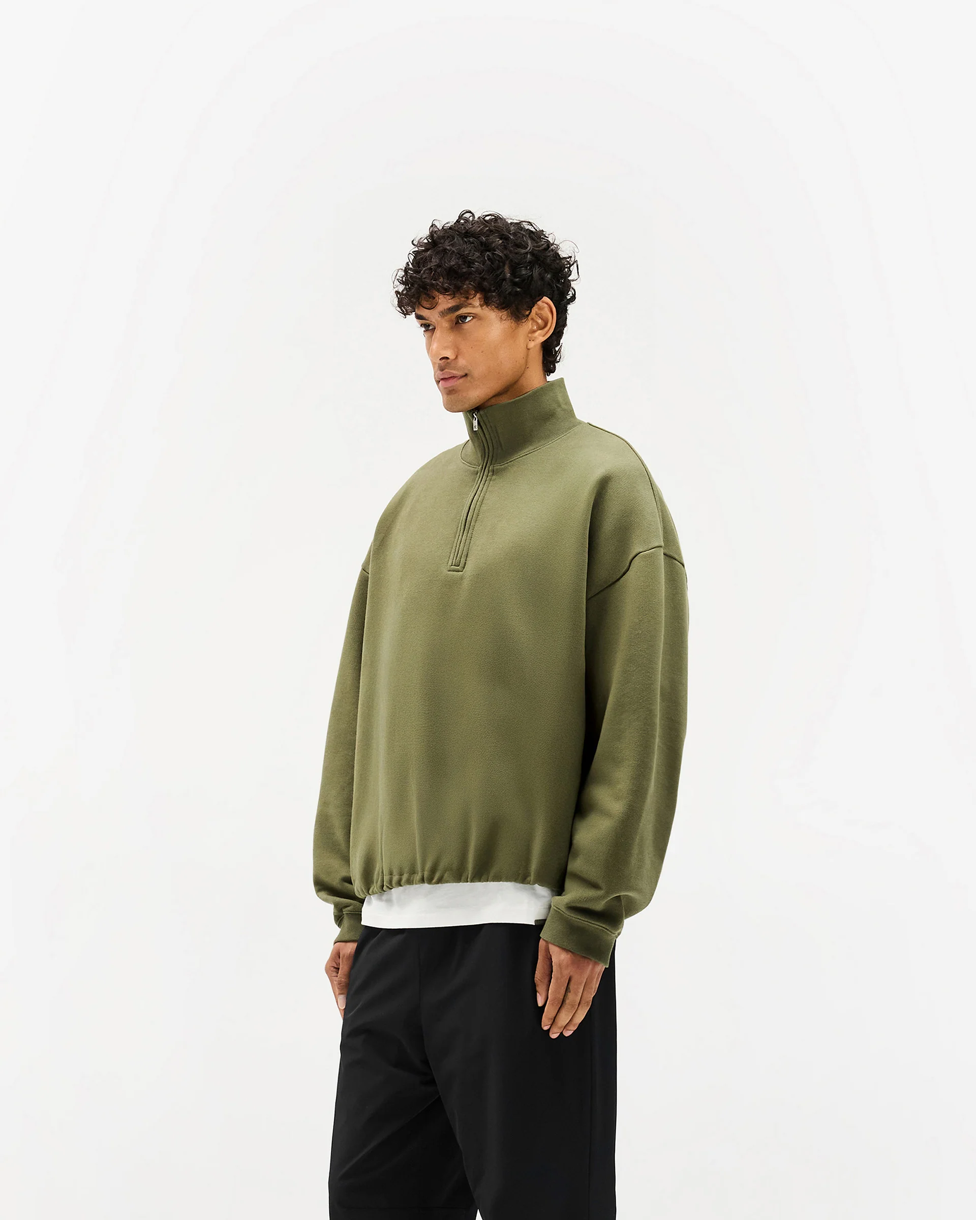 Initial Funnel Neck Quarter Zip Sweatshirt - Army Green - Image 2