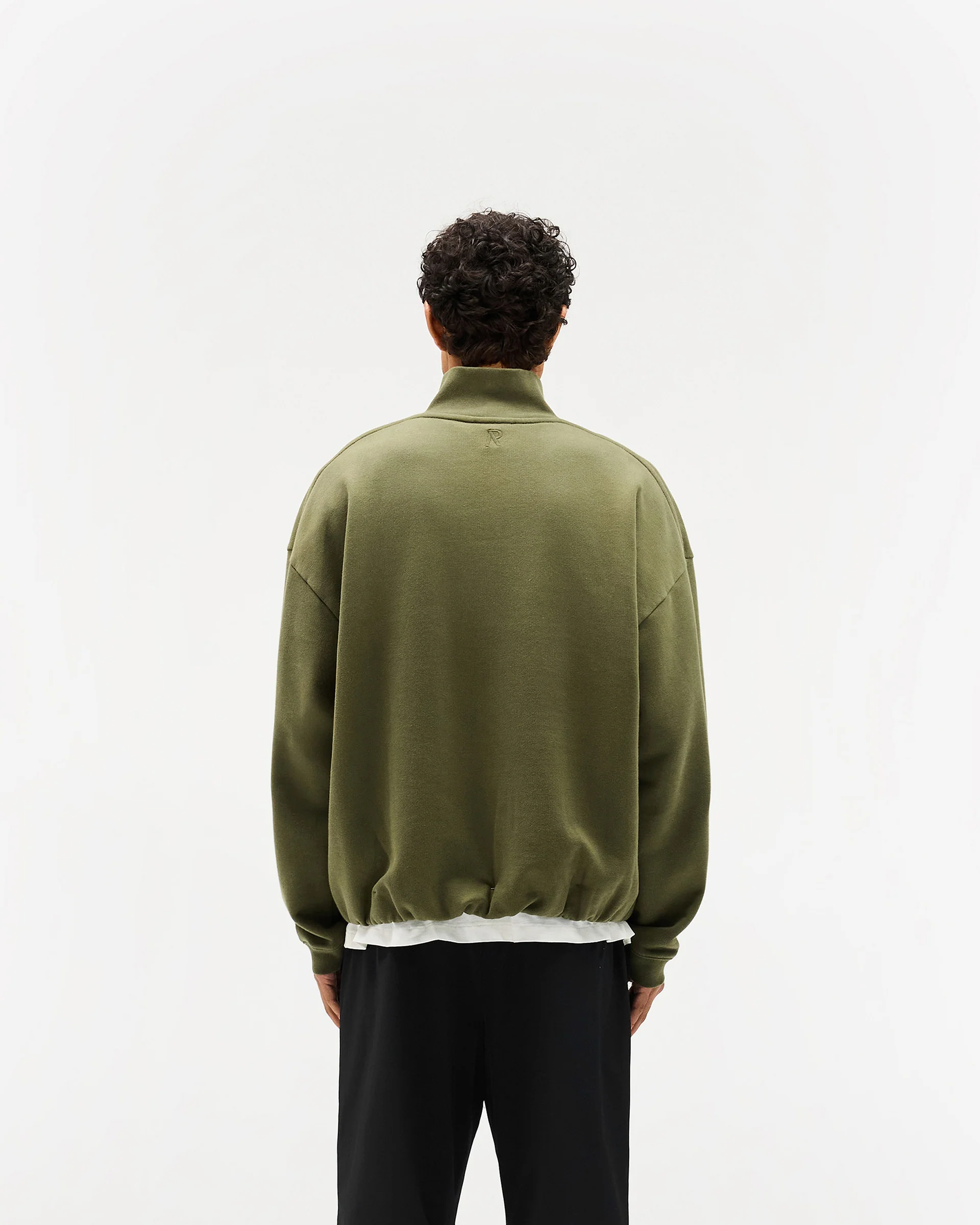Initial Funnel Neck Quarter Zip Sweatshirt - Army Green - Image 5