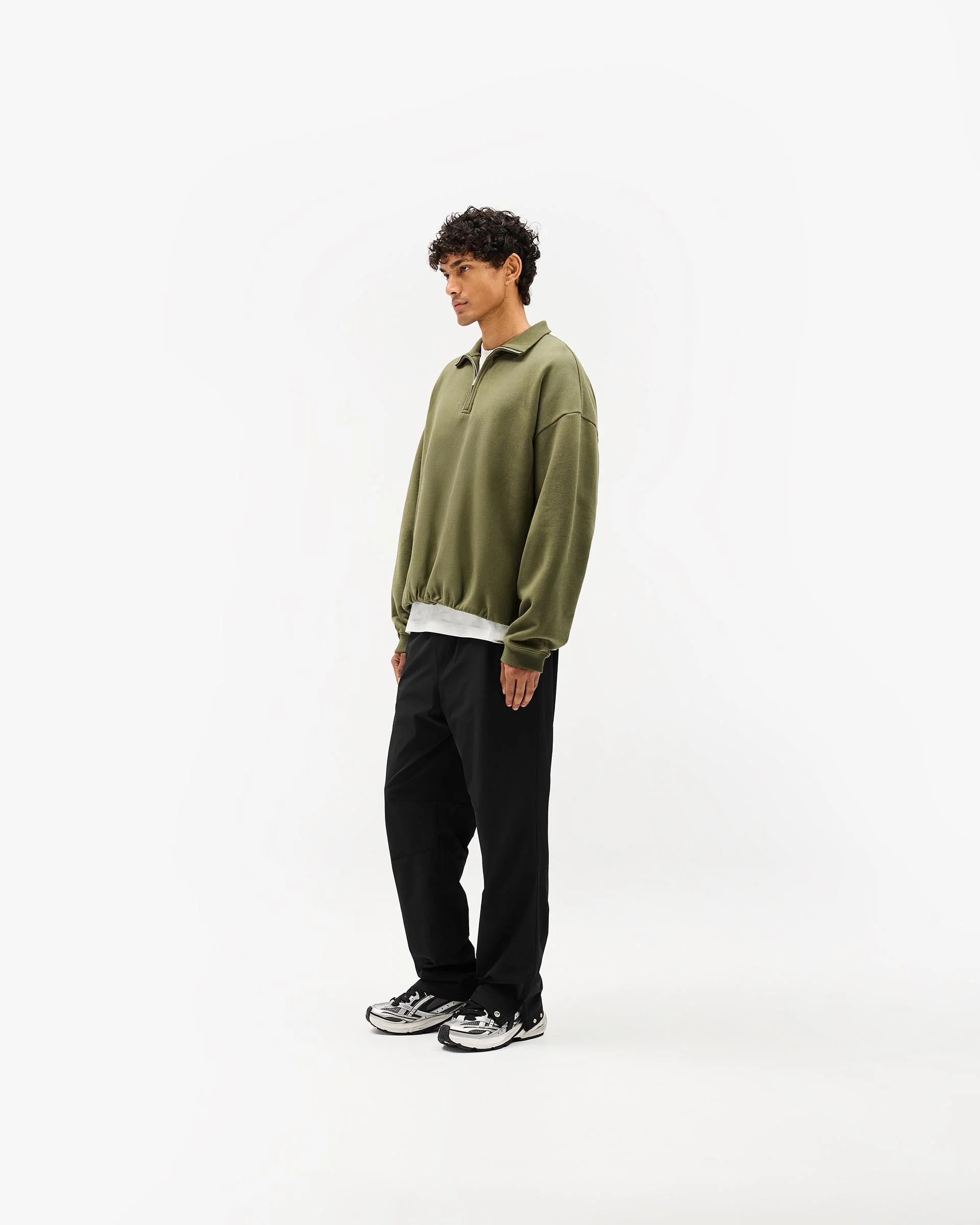 Initial Funnel Neck Quarter Zip Sweatshirt - Army Green - Image 7