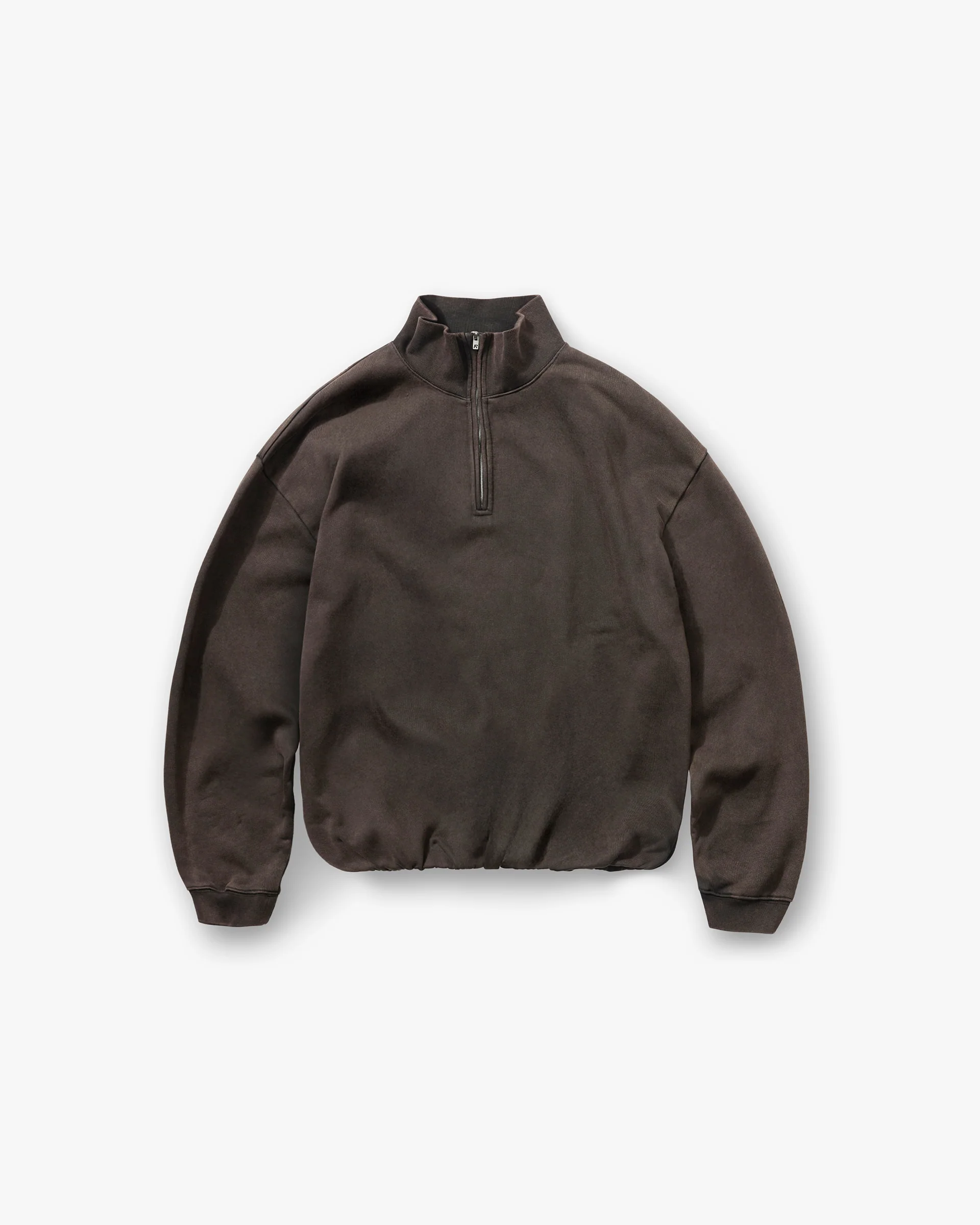 Initial Funnel Neck Quarter Zip Sweatshirt - Coffee