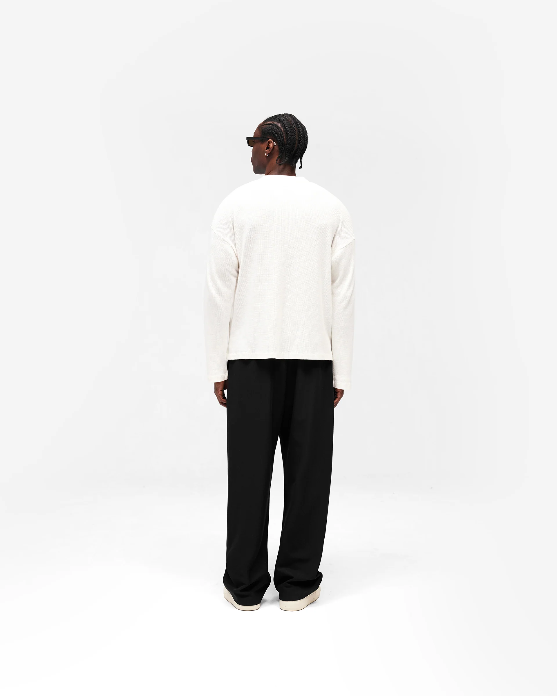 Initial Henley Waffle Long Sleeve T-Shirt - Flat White - Image 12