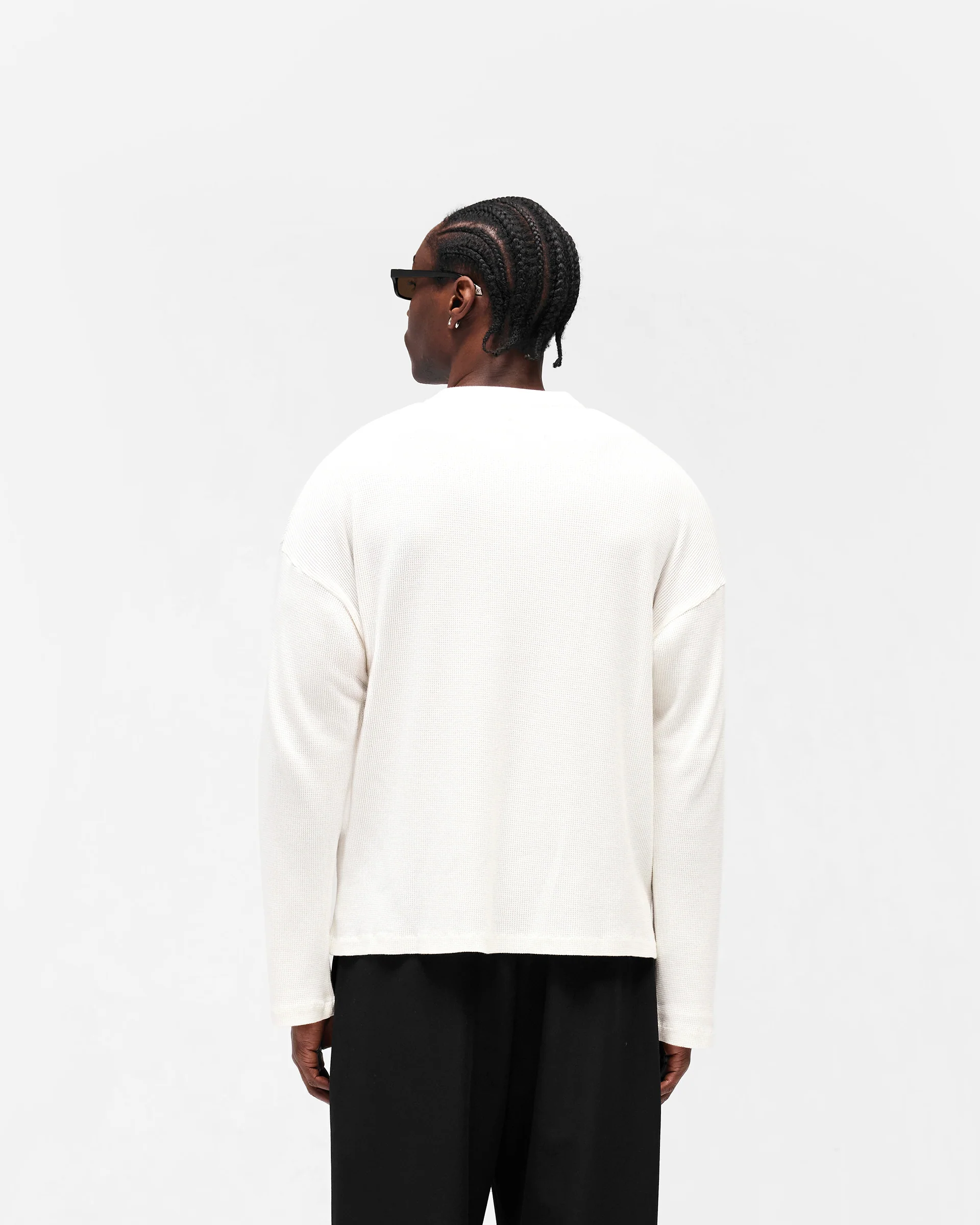 Initial Henley Waffle Long Sleeve T-Shirt - Flat White - Image 7