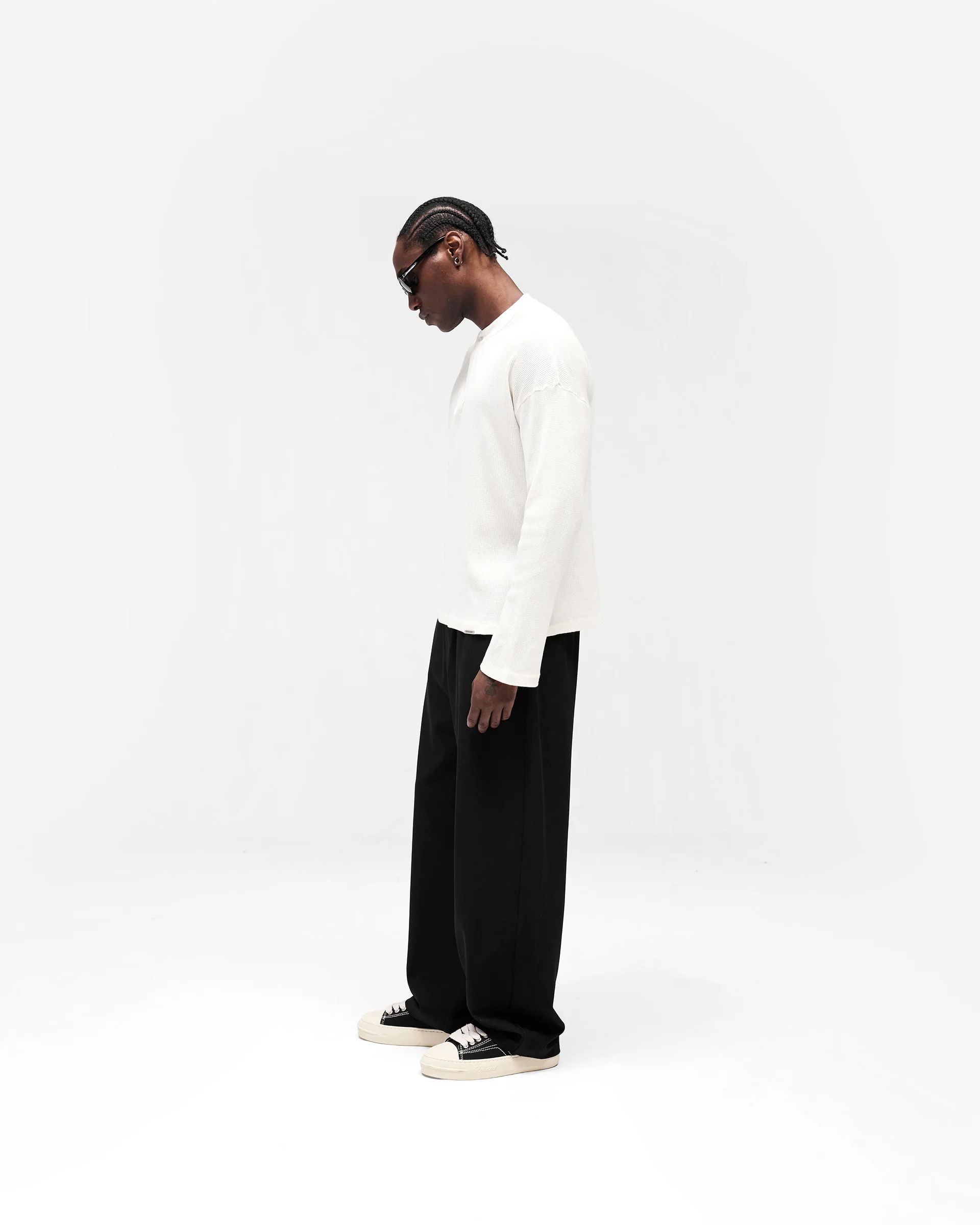 Initial Henley Waffle Long Sleeve T-Shirt - Flat White - Image 9