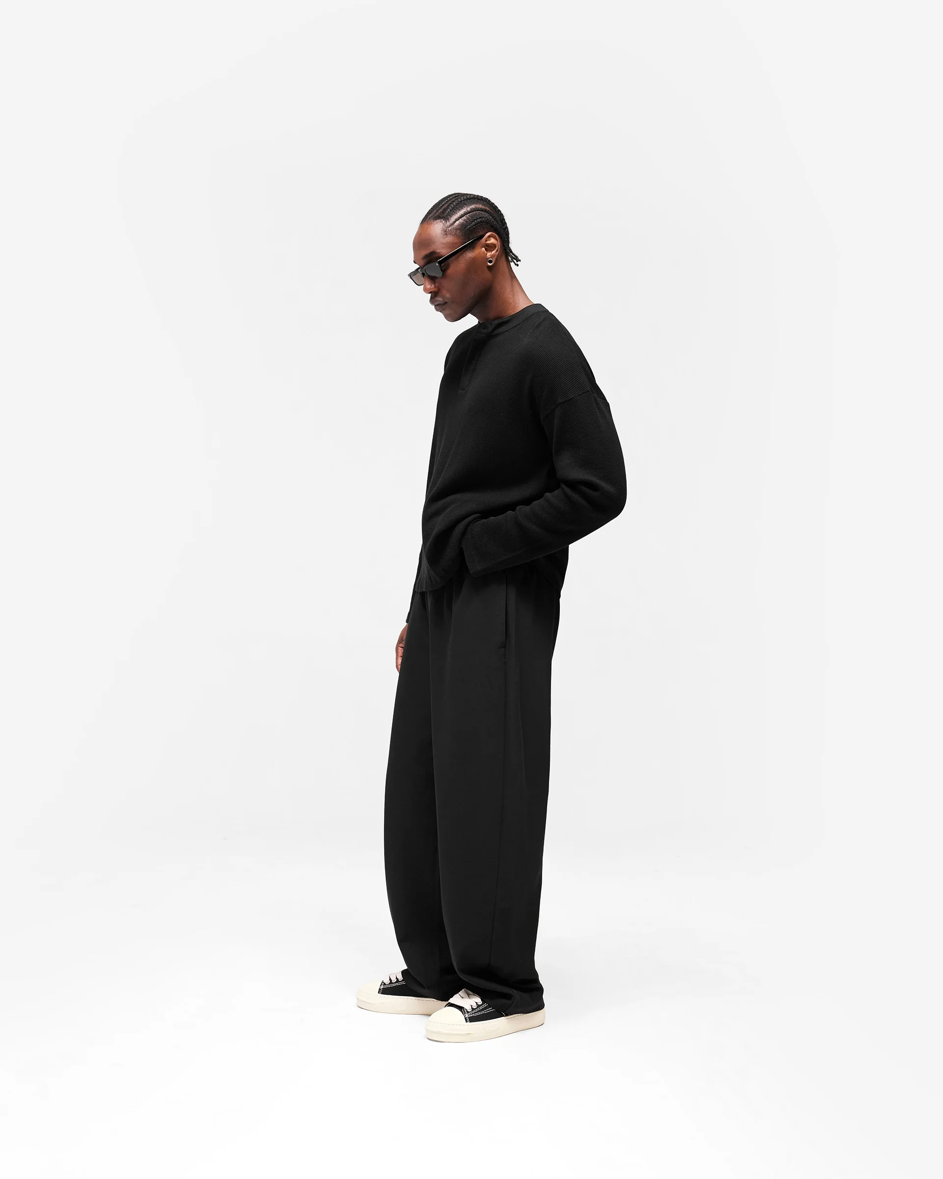 Initial Henley Waffle Long Sleeve T-Shirt - Jet Black - Image 11