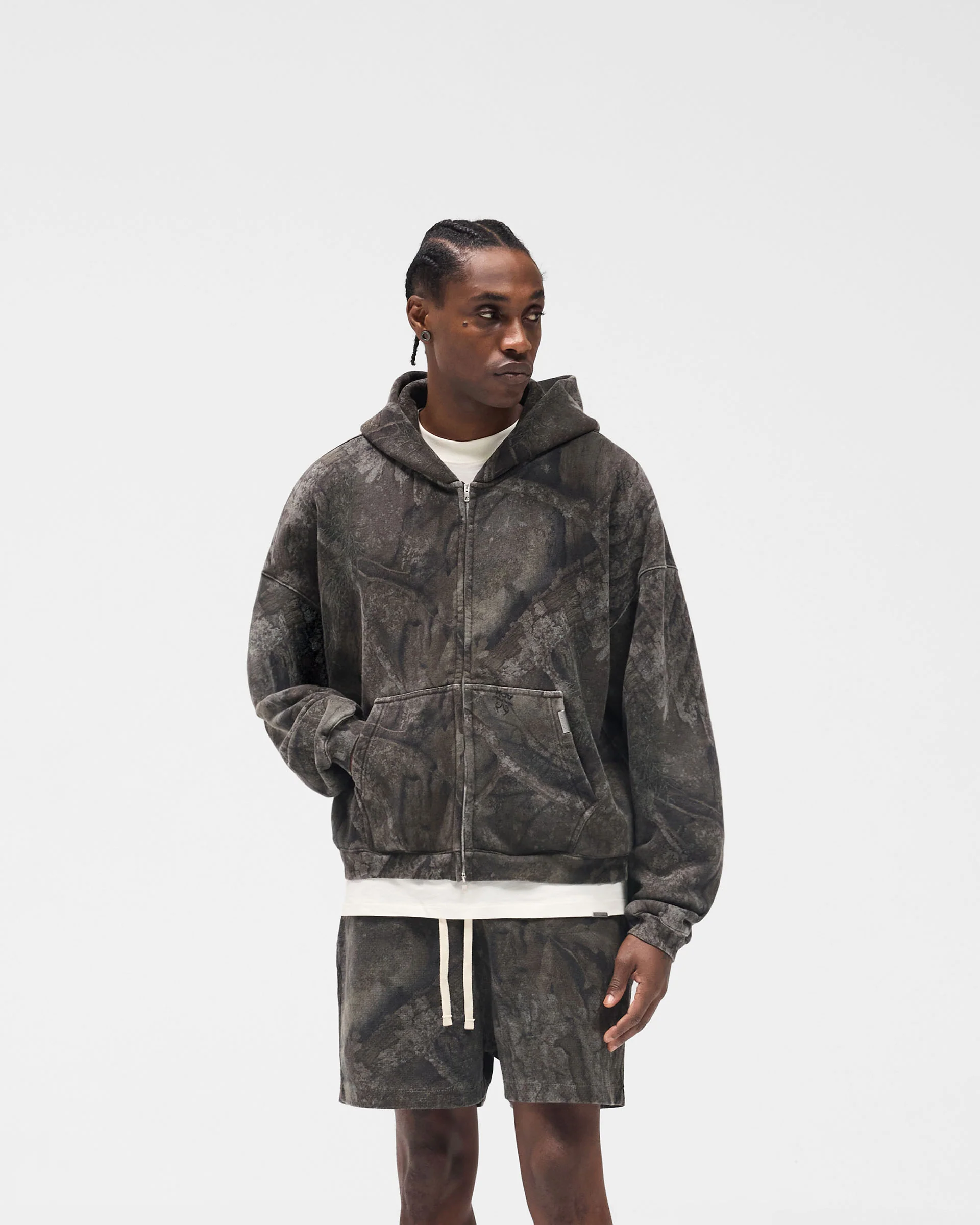 Initial Overdye Realtree® Boxy Zip Through Hoodie - Overdyed Black - Image 2