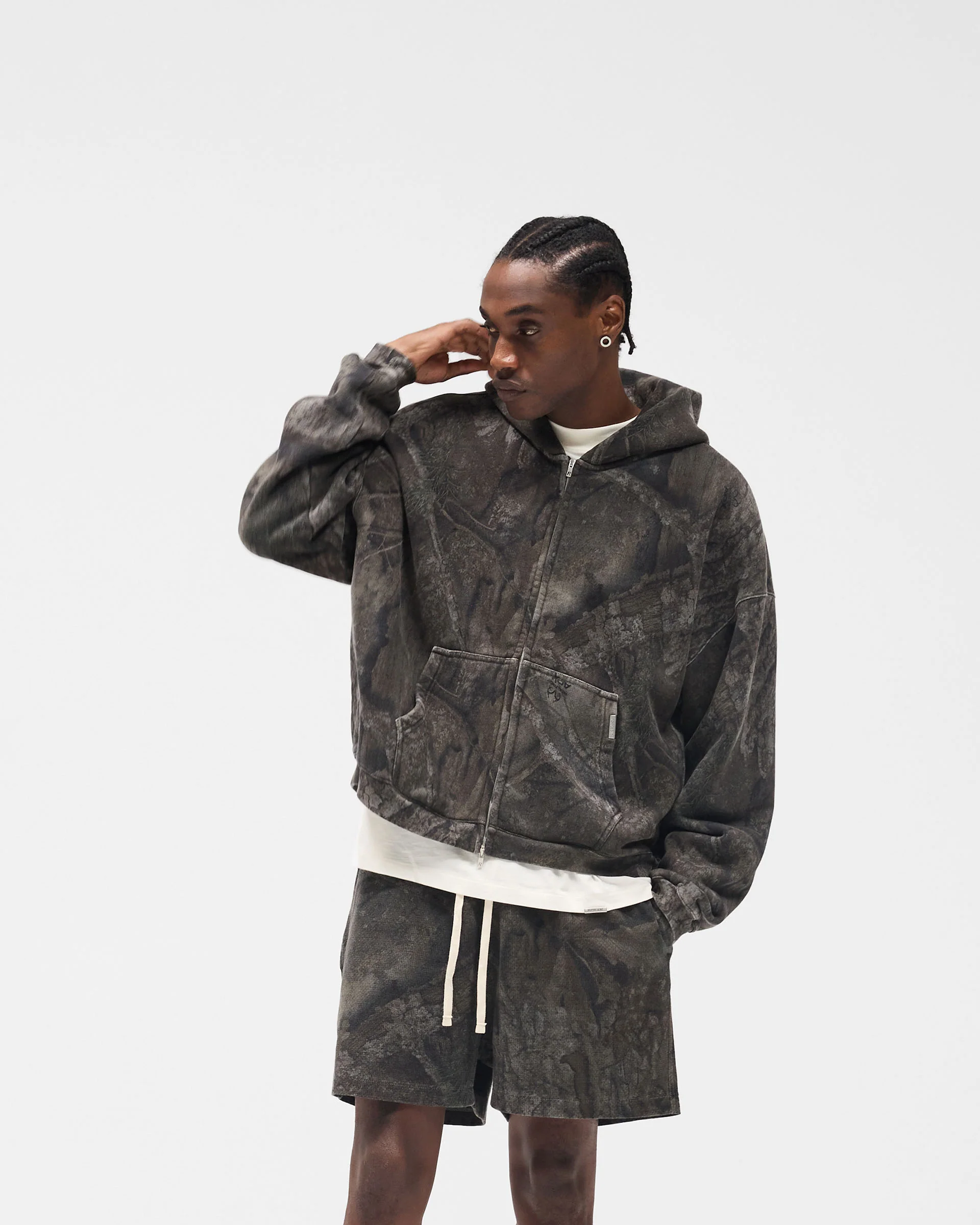Initial Overdye Realtree® Boxy Zip Through Hoodie - Overdyed Black - Image 4