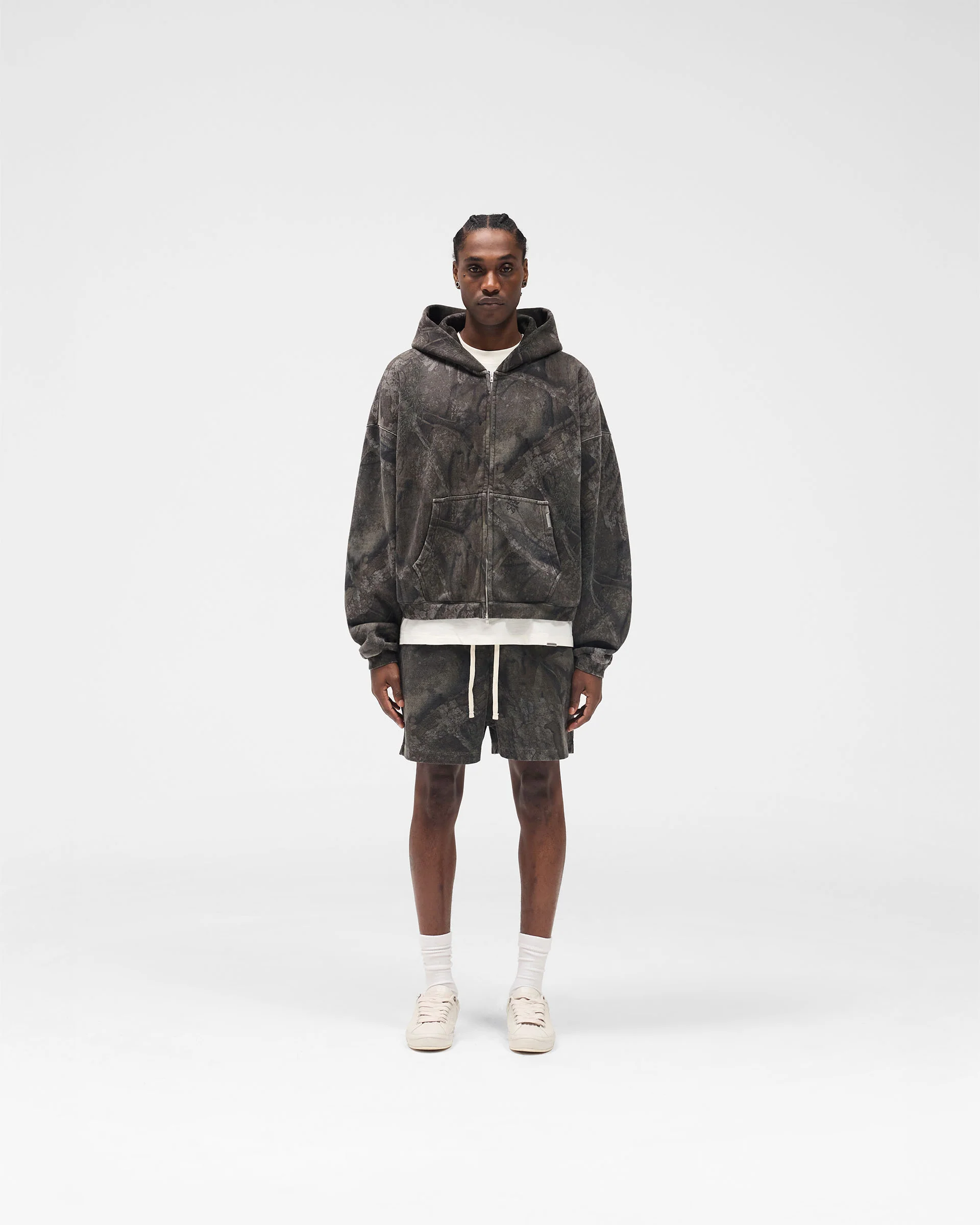 Initial Overdye Realtree® Boxy Zip Through Hoodie - Overdyed Black - Image 6