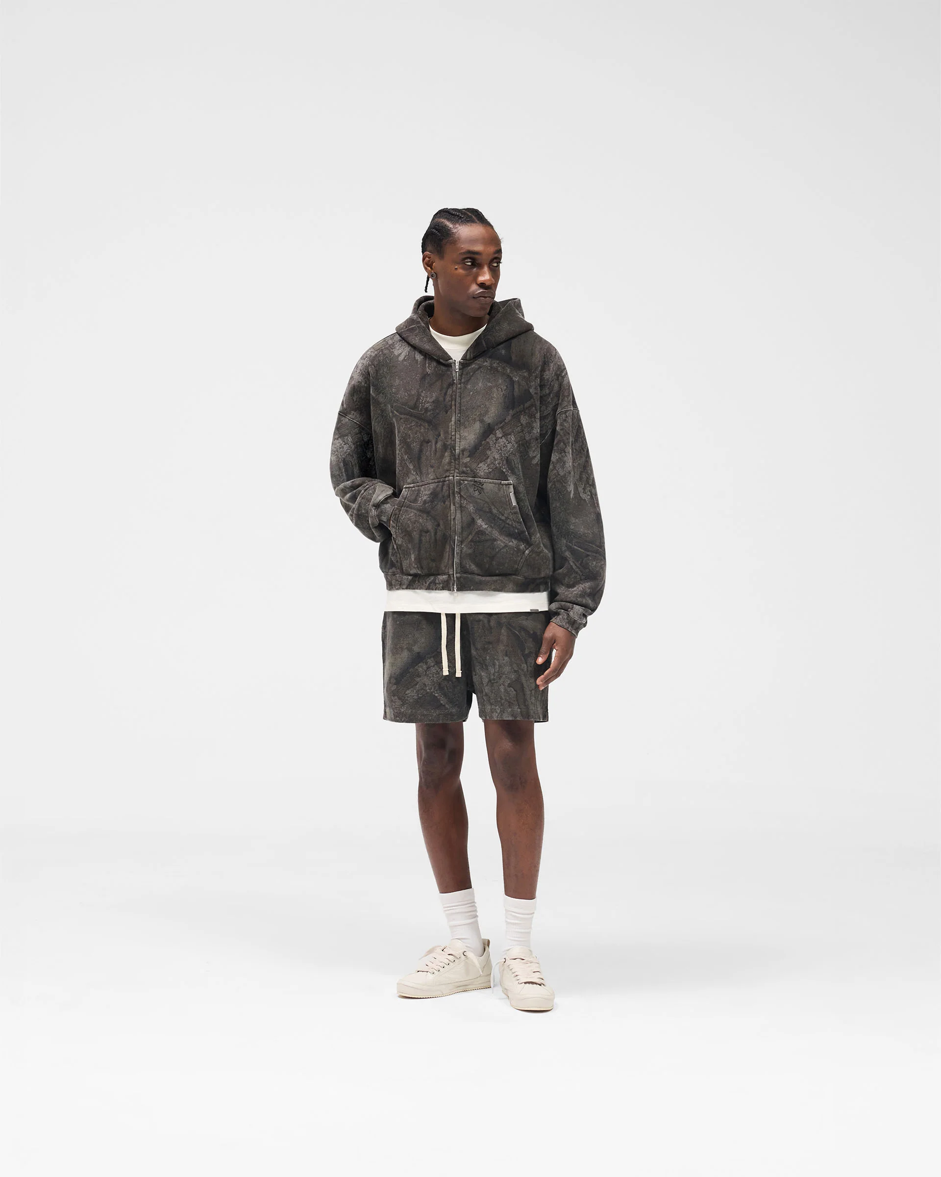 Initial Overdye Realtree® Boxy Zip Through Hoodie - Overdyed Black - Image 8