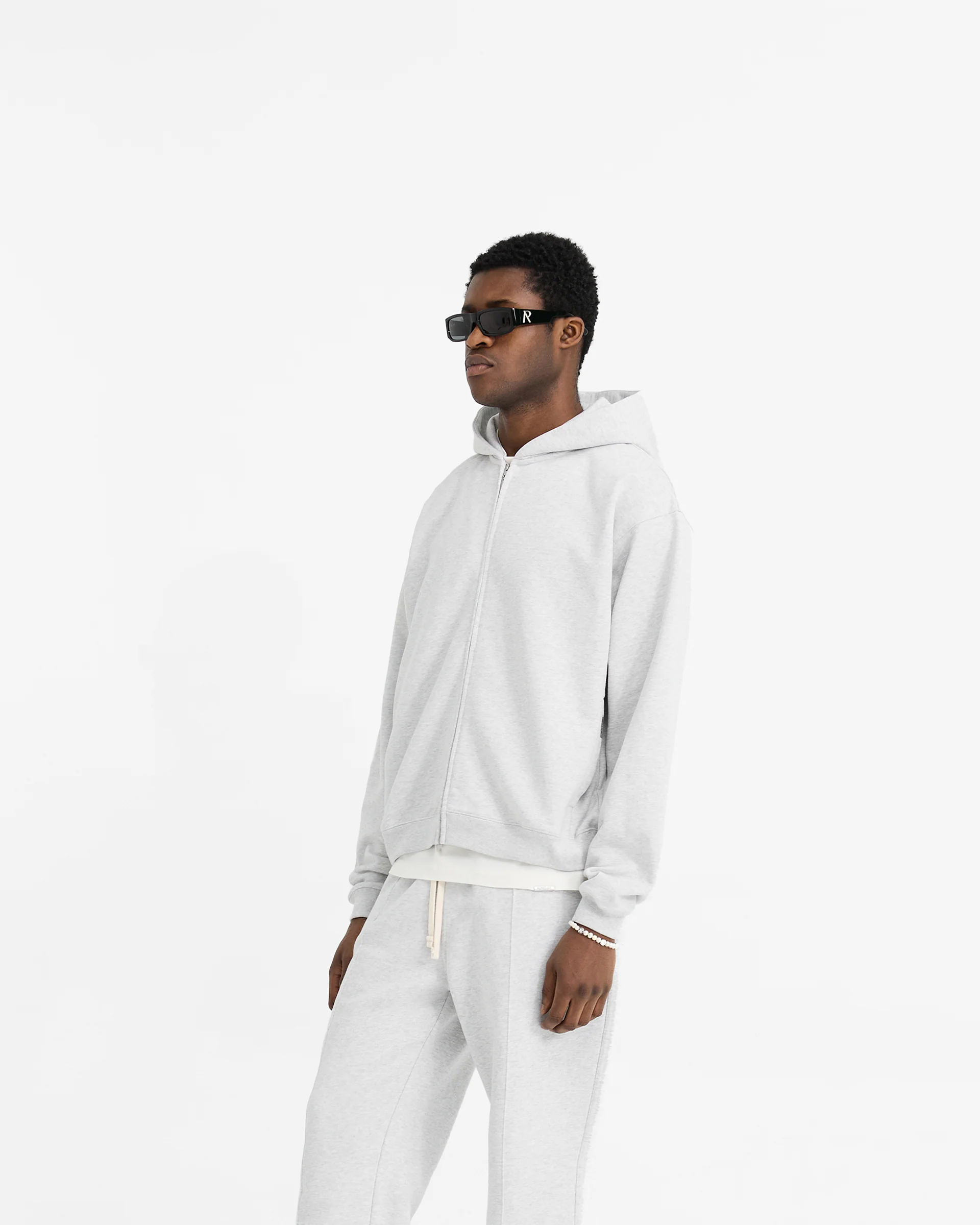 Initial Oversized Zip Hoodie - Ice Grey Marl - Image 2