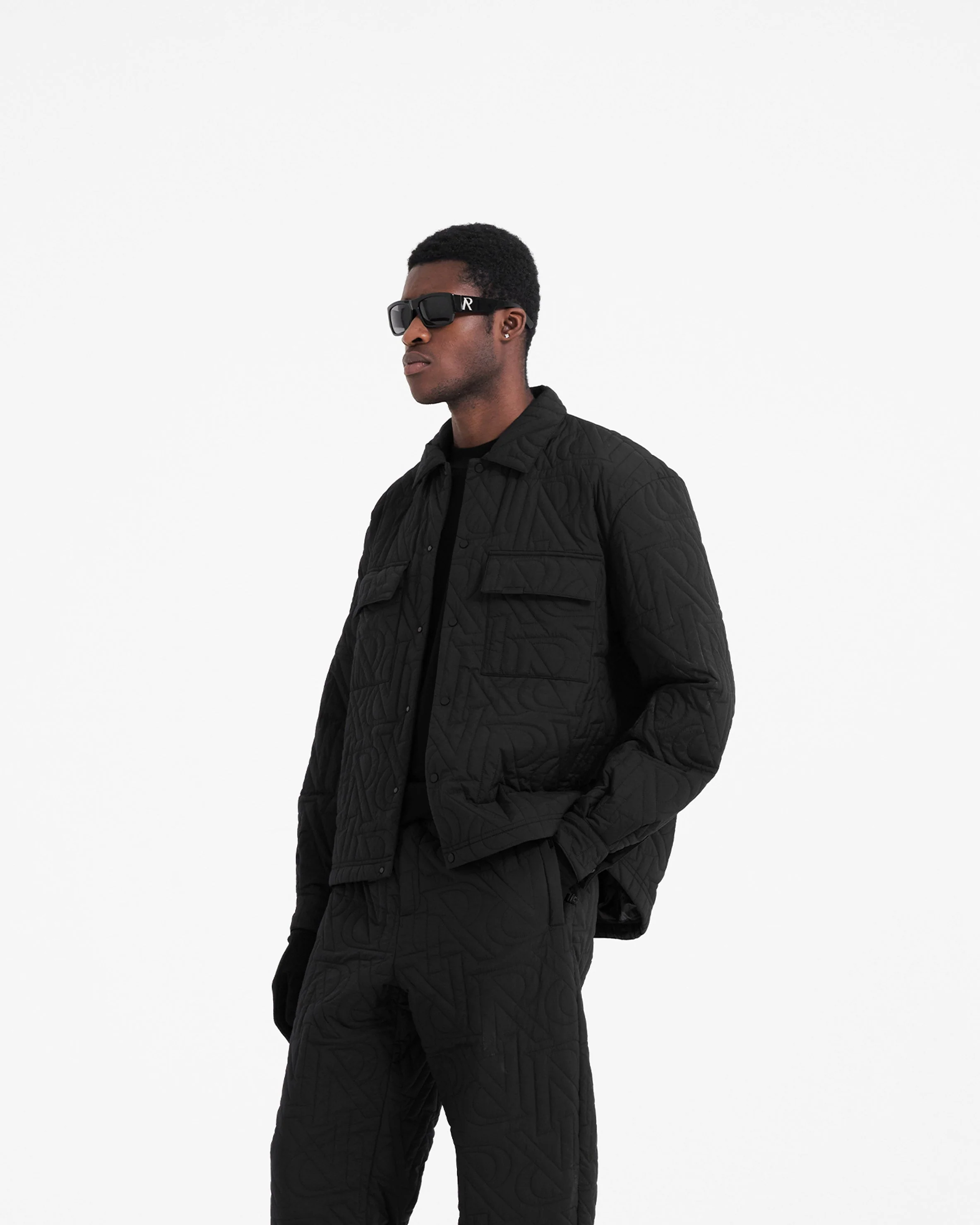 Initial Quilted Overshirt - Black - Image 4