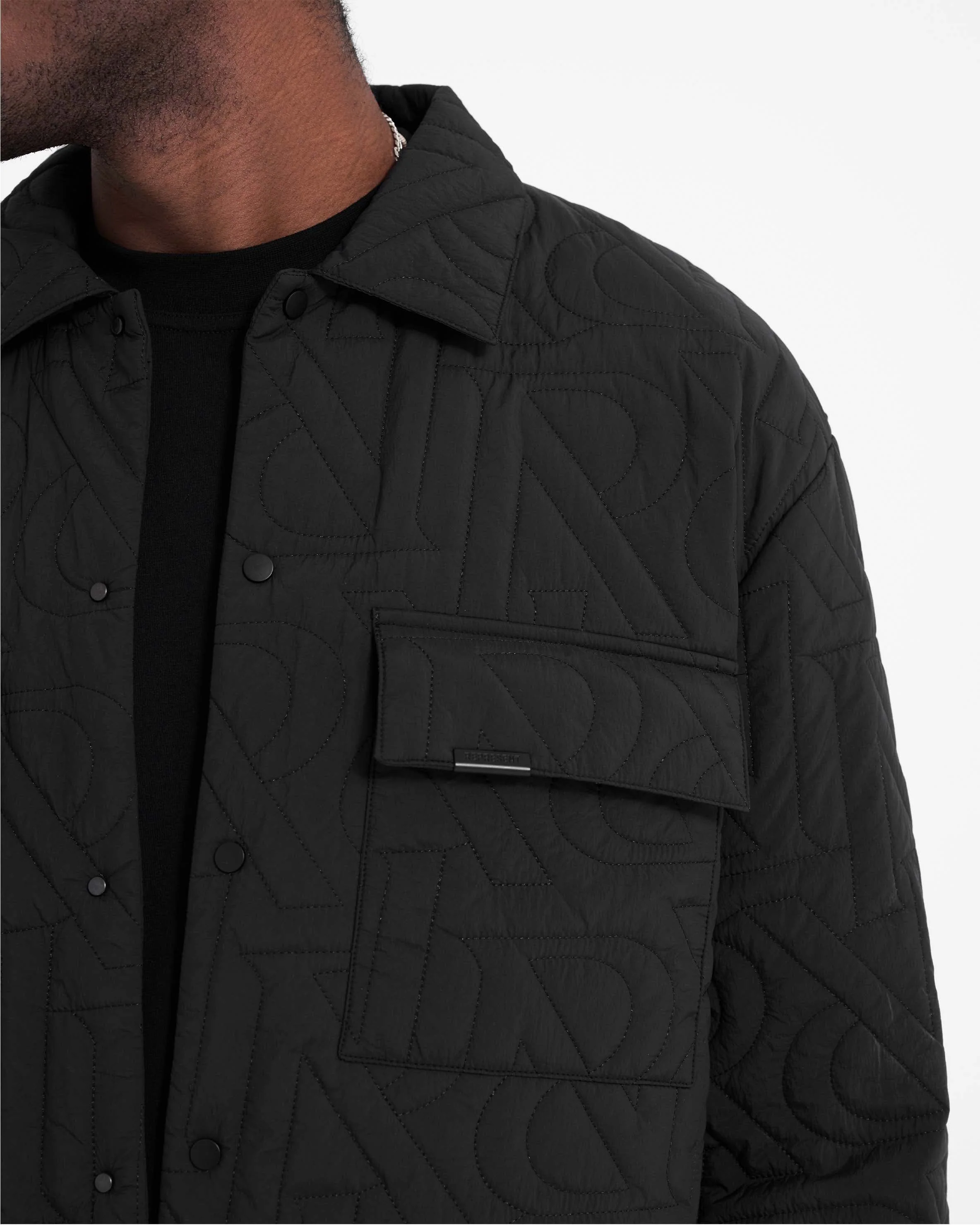 Initial Quilted Overshirt - Black - Image 5