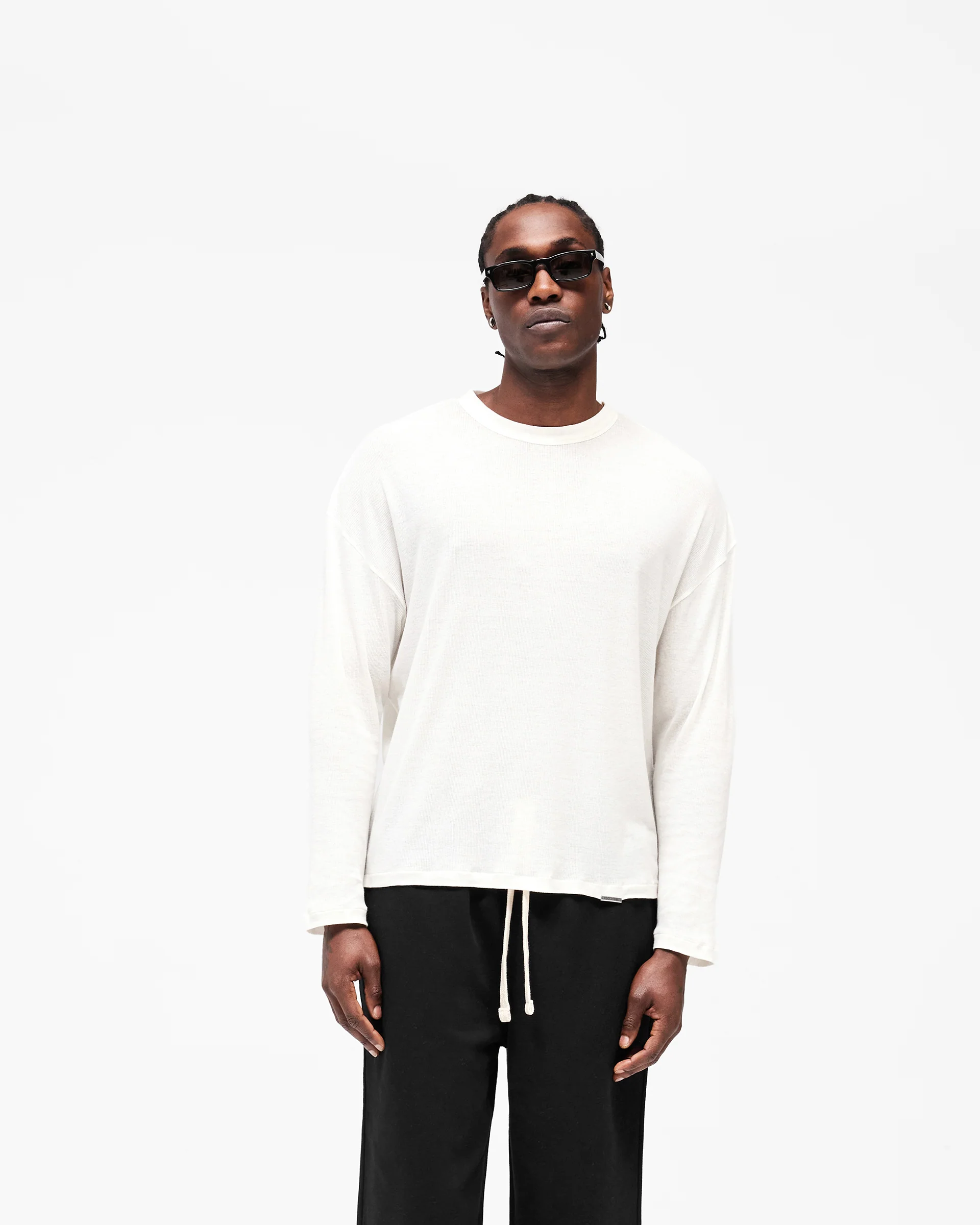 Initial Sheer Rib Long Sleeve T-Shirt - Flat White - Image 3
