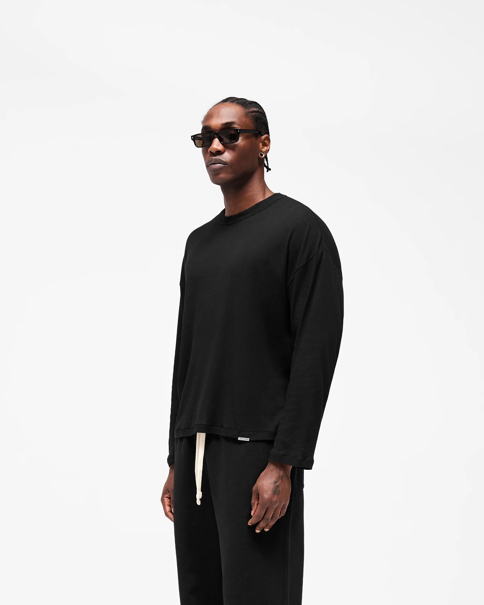 Initial Sheer Rib Long Sleeve T-Shirt - Jet Black - Image 2