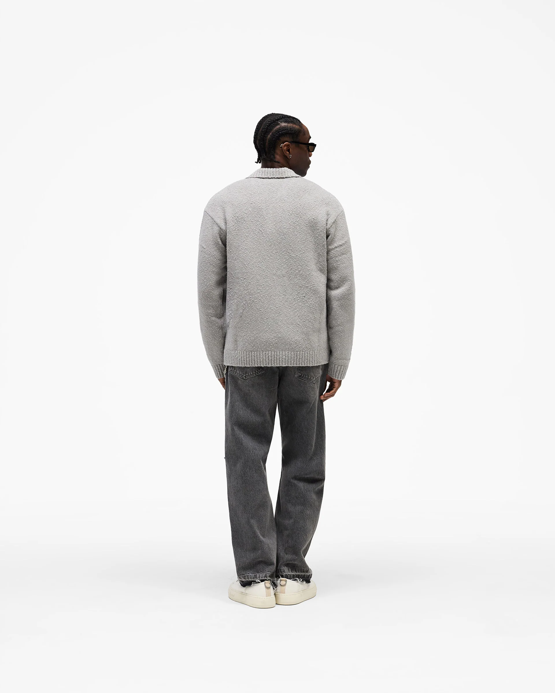 Knitted Boucle Polo - Grey - Image 9